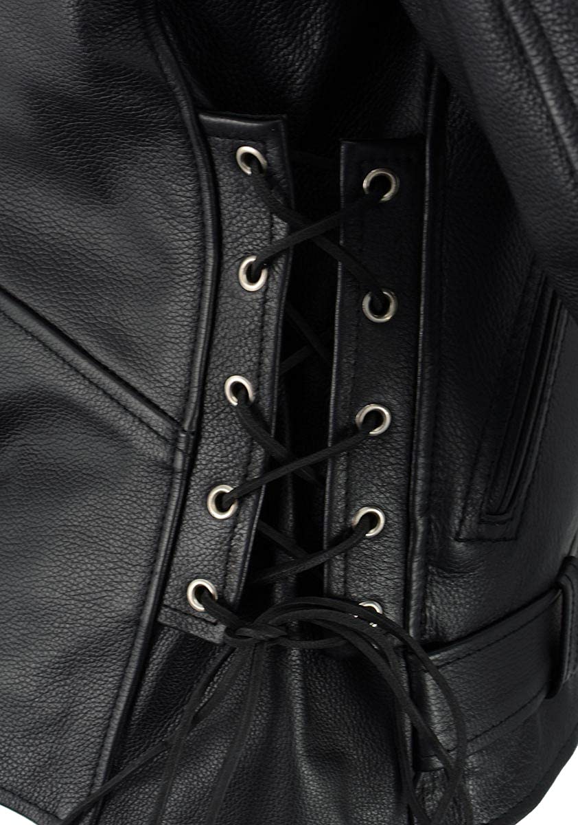 Milwaukee LKM1711 Black Leather Motorcycle Jacket for Men - Heavy Duty Police Style Biker Jacket with Adjustable Side Lace - Perfect for Riding, Motorcycle Clubs & Outdoor Adventures
