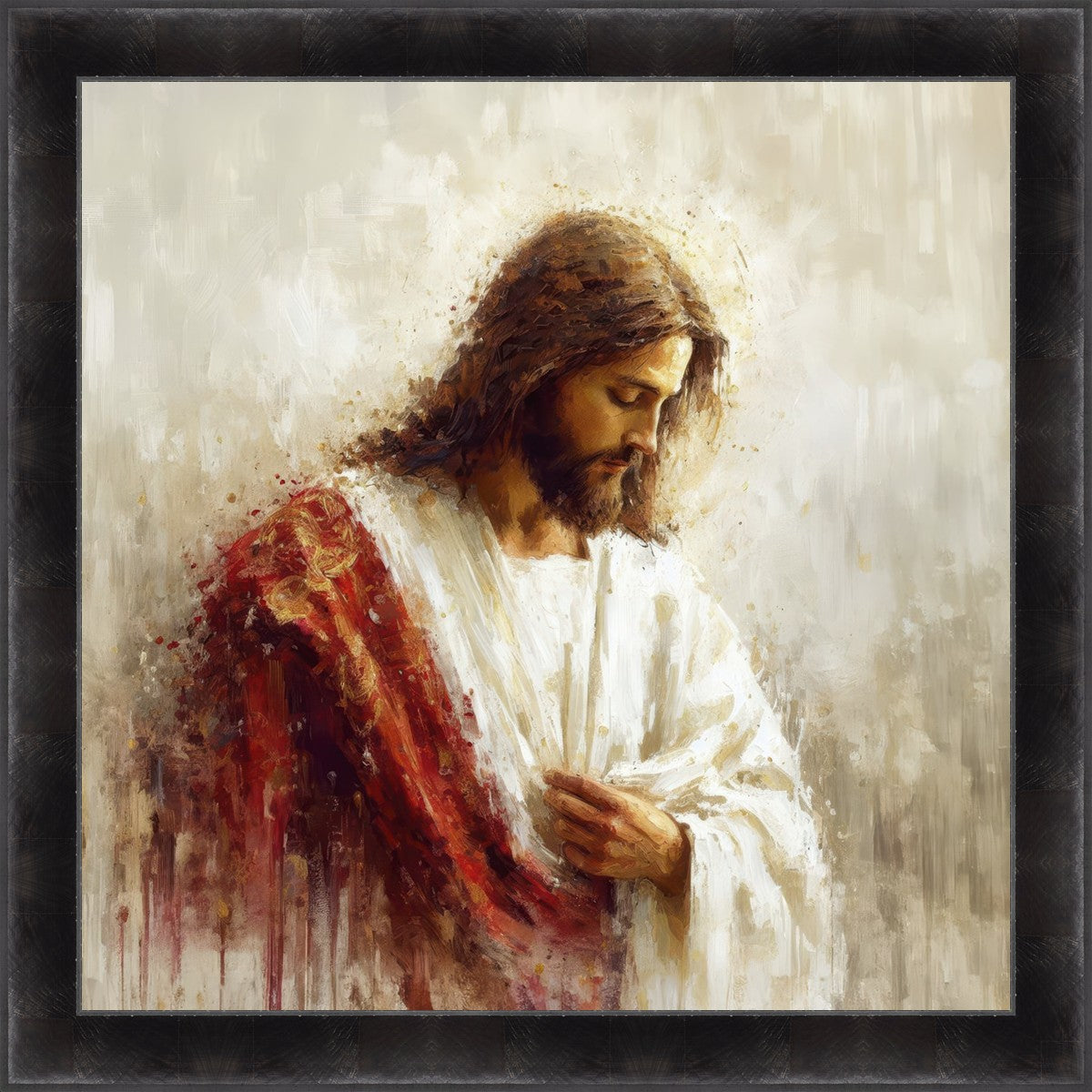 Large Jesus Christ in Red Robes Wall Art - Religious Home Decor for Living Room, Church & Office - Inspirational Christian Painting
