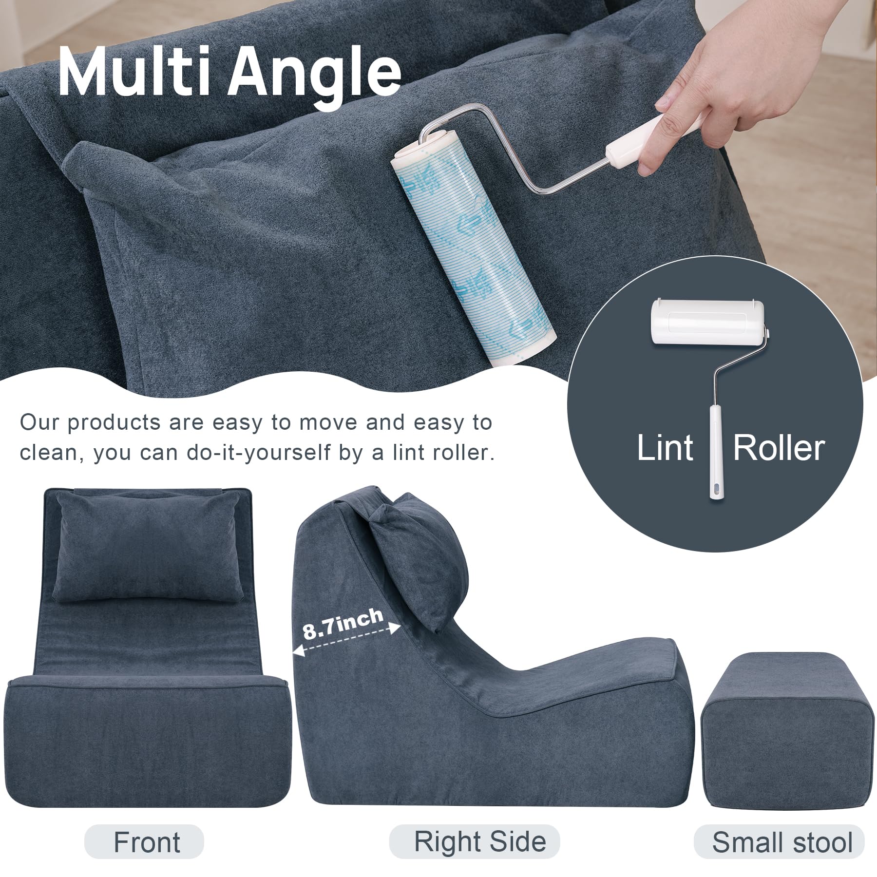 Giant Bean Bag Chair for Adults - Oversized Memory Foam Chaise Lounge with Neck Pillow & Ottoman, Comfy Floor Seating for Living Room, Bedroom, Gaming & Movie Nights (Slate Gray) | Perfect for Relaxing, Reading and Napping