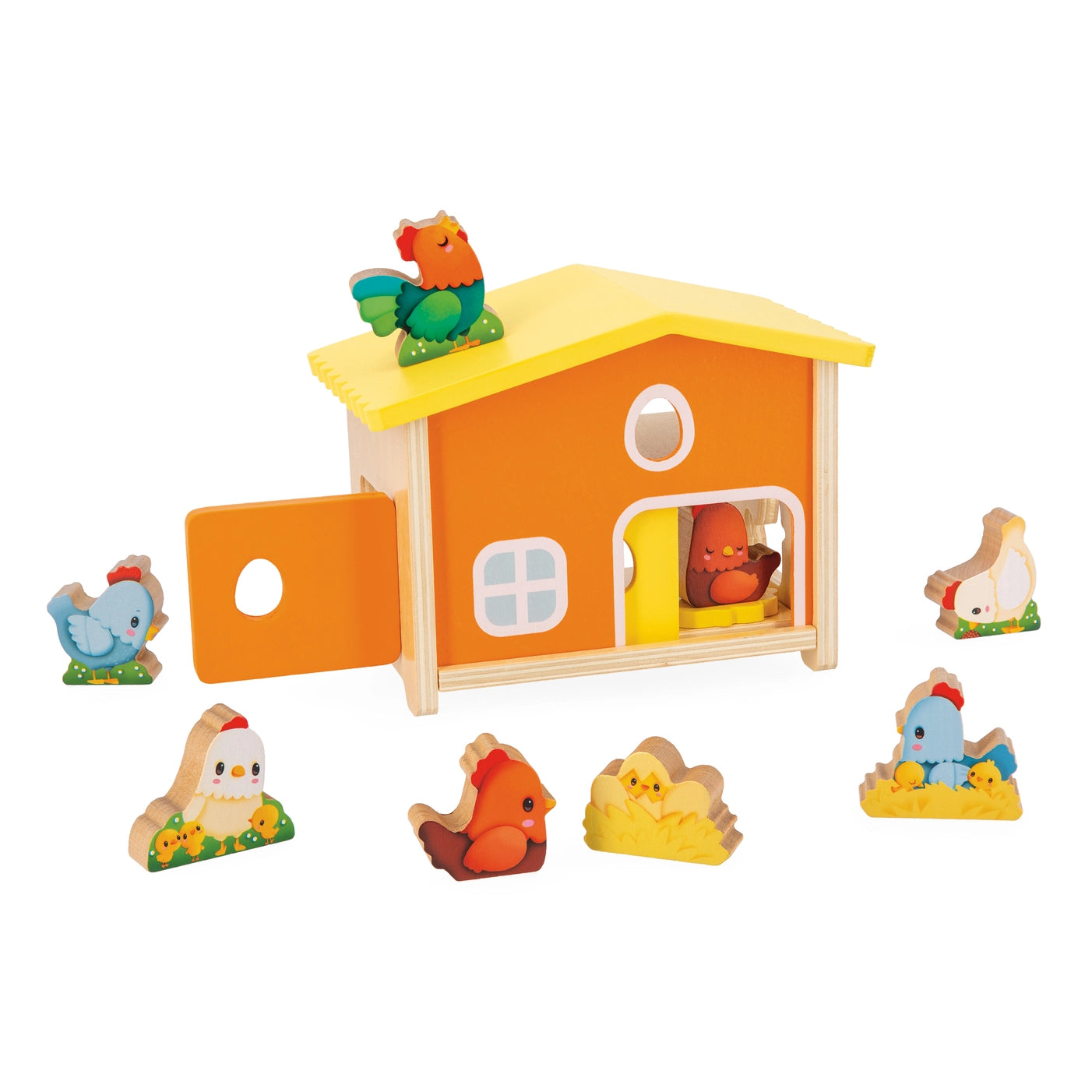 My First Henhouse Wooden Farm Toy Set - 10 Piece Wooden Animal Playset for Kids, Pretend Play & Early Learning | Perfect for Farm-Themed Playrooms & Preschool Activities
