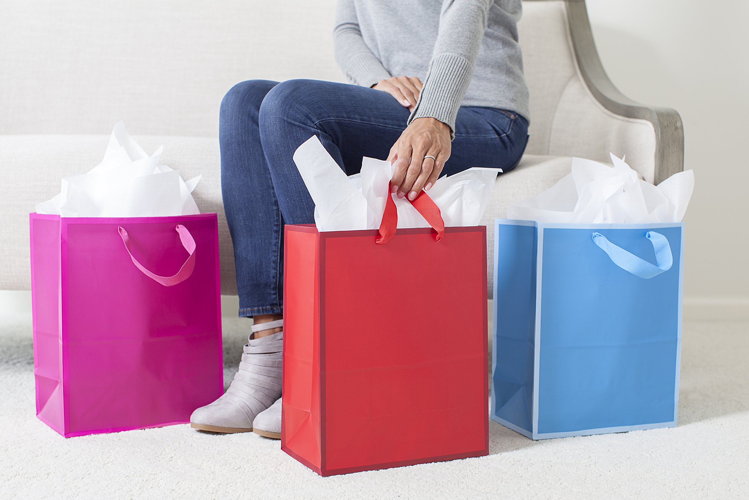 Hallmark Large Solid Color Gift Bags - 3 Pack for Birthdays, Baby Showers, Holidays, Parties & Special Occasions | Perfect for Wrapping Presents & Gift Giving