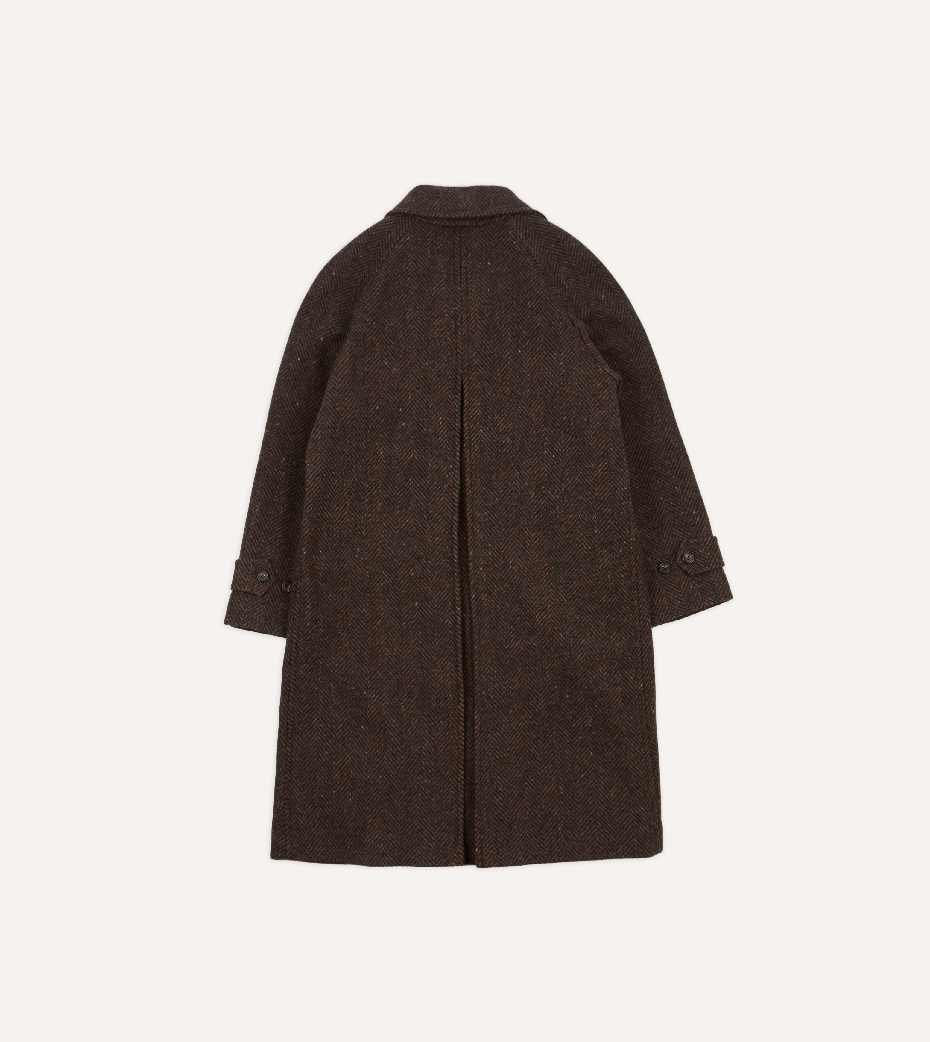 Brown Herringbone Wool Raglan Coat for Men - Warm Winter Overcoat with Stylish Herringbone Pattern - Perfect for Office, Dating & Outdoor Activities