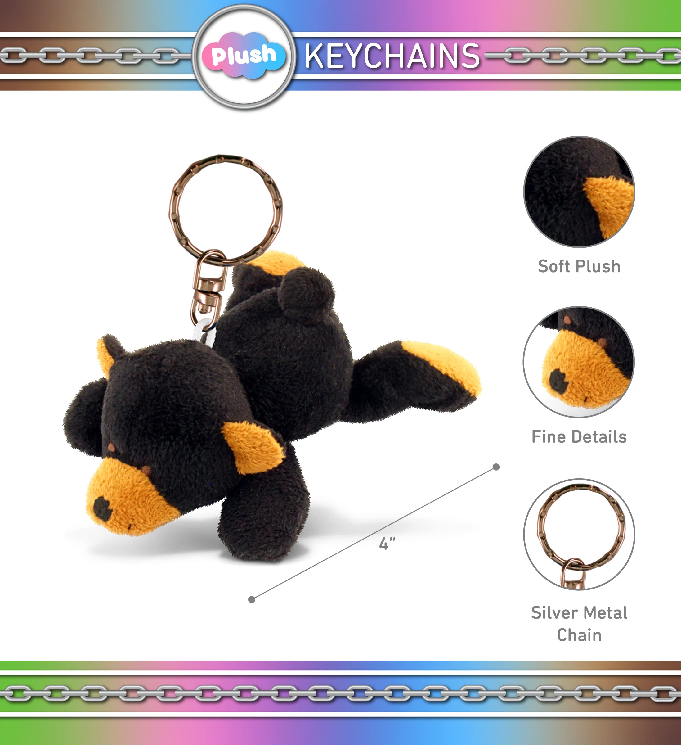 Soft Plush Black Bear Keychain - 4 Inch Cute Stuffed Animal Toy, Wildlife Charm Keyring for Backpacks & Gifts | Fun Decorative Accessory for Kids, Teens & Animal Lovers