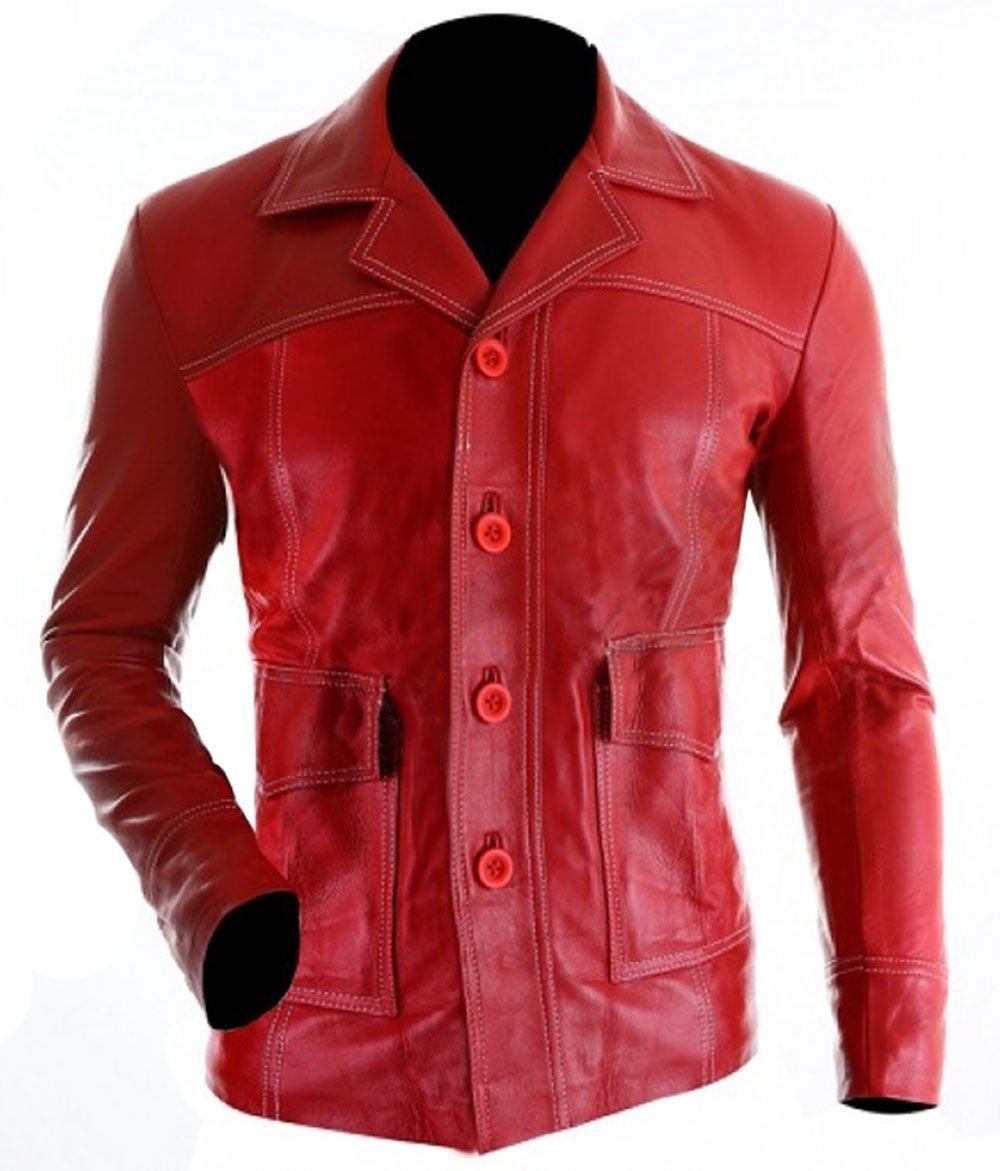 Tyler Durden Mayhem Red Retro Brad Motorcycle Club Biker Fighter Leather Jacket - Vintage Biker Style for Men, Perfect for Motorcycle Riding & Casual Outfits