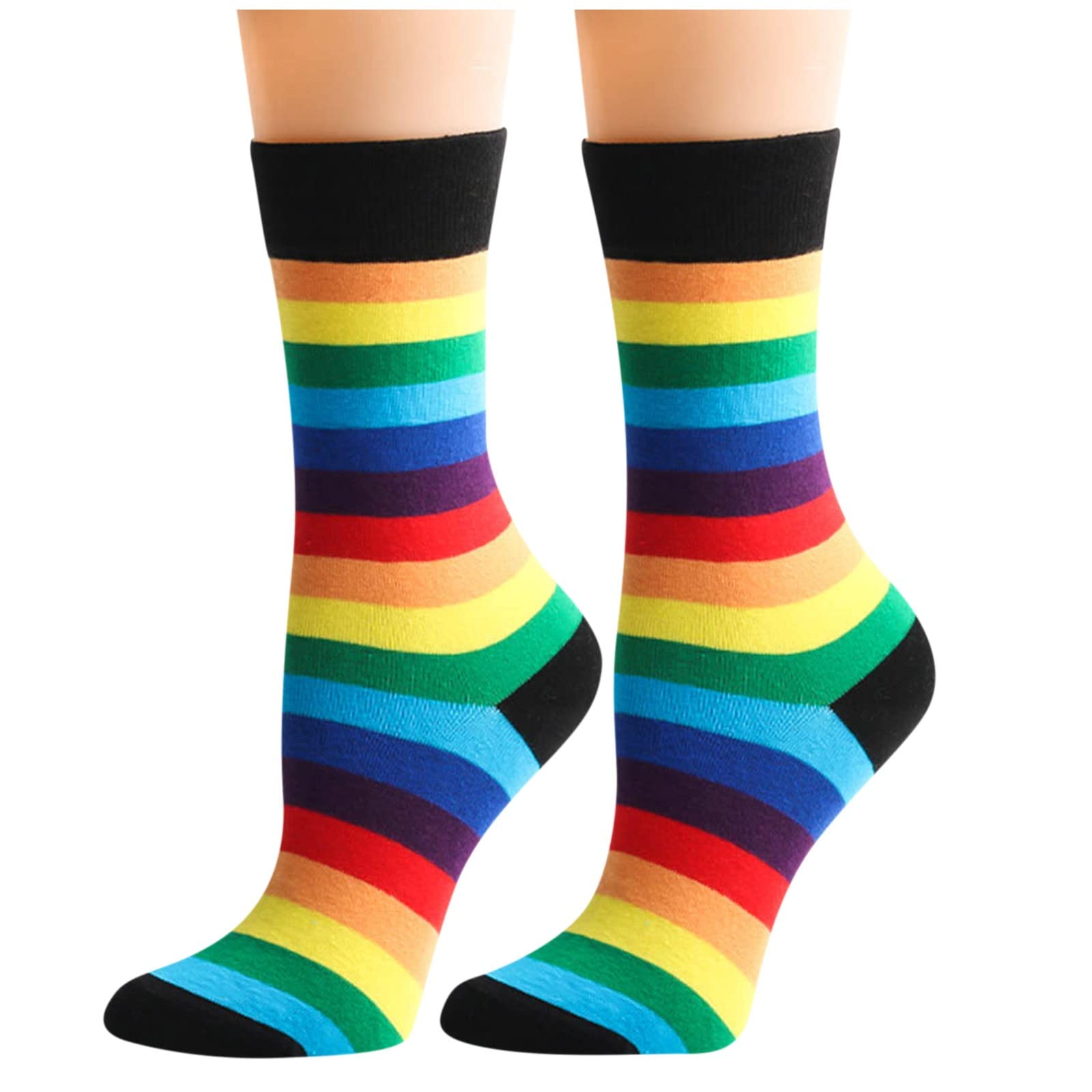 Women's Cushioned Rainbow Striped Socks - Colorful Casual Socks for Men & Women - Perfect for Workouts, Running & Everyday Comfort