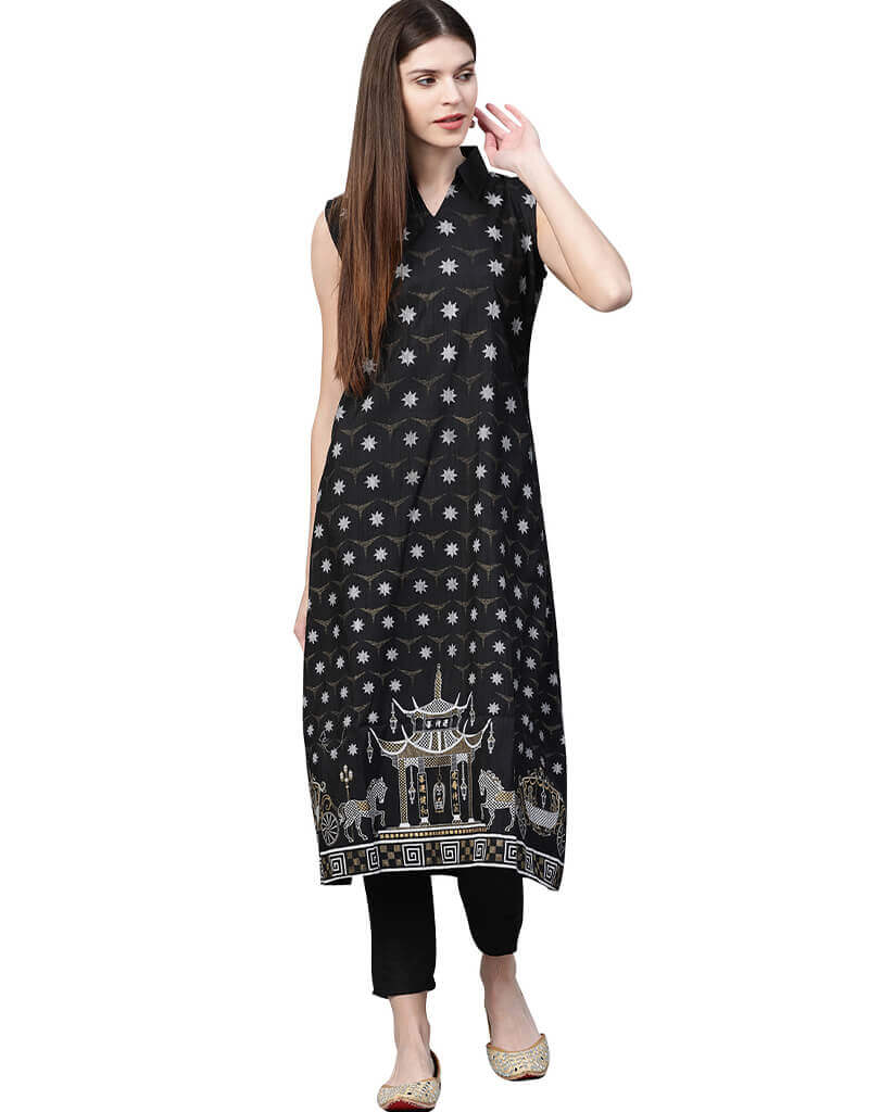 Stylish Black Poly Silk Pant Kurti for Women - Elegant Indian Ethnic Wear for Parties, Festivals & Casual Outings