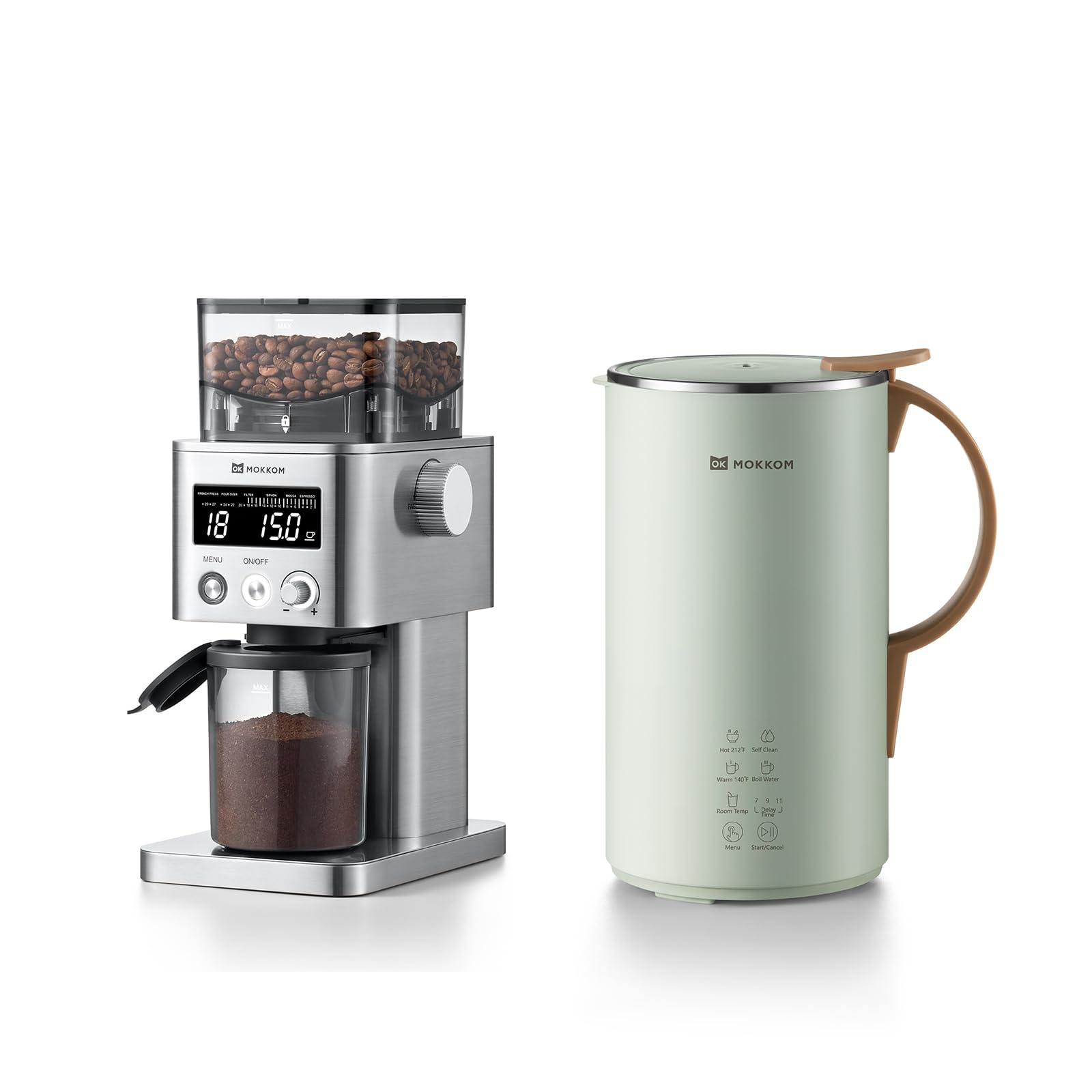 Premium Anti-Static Conical Burr Coffee Grinder & Automatic Nut Milk Maker - Electric, Quiet, Adjustable Coarseness - Perfect for Espresso, Cold Brew & Homemade Almond Milk (Green)