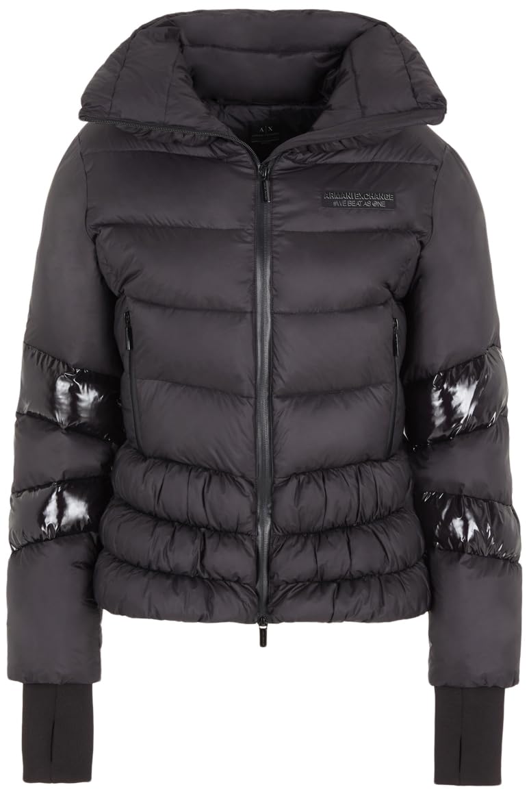 Armani Exchange Women's Limited Edition We Beat as One Funnel Neck Puffer Jacket - Winter Warm Quilted Coat for Fashion & Outdoor Activities