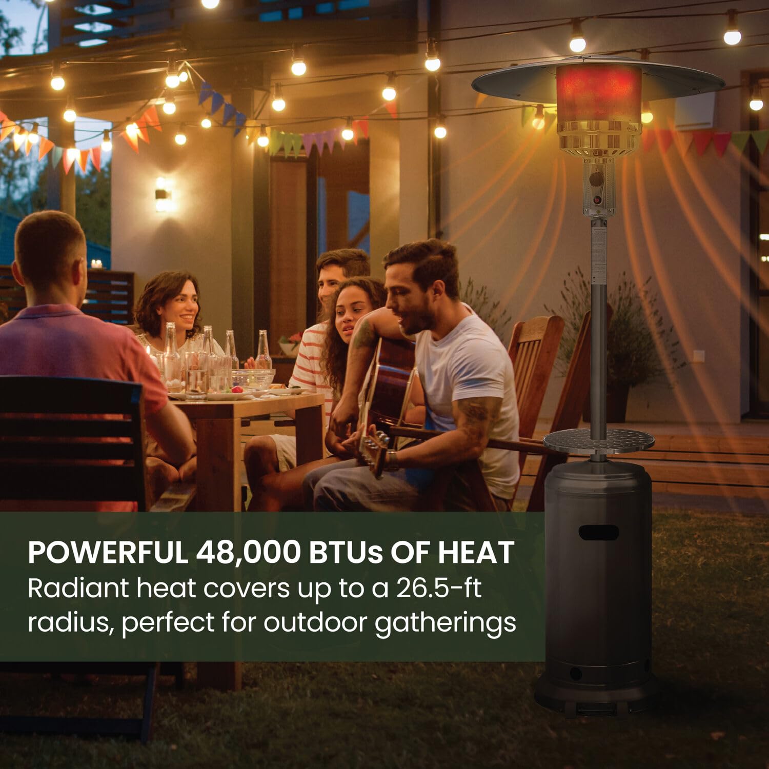 Hanover Outdoor 48,000 BTU 7-Foot Propane Patio Heater with Wheels - Portable Outdoor Heater Covers 26.5 Sq. Ft. for Patio, Porch, Deck, Backyard & Garden Gatherings