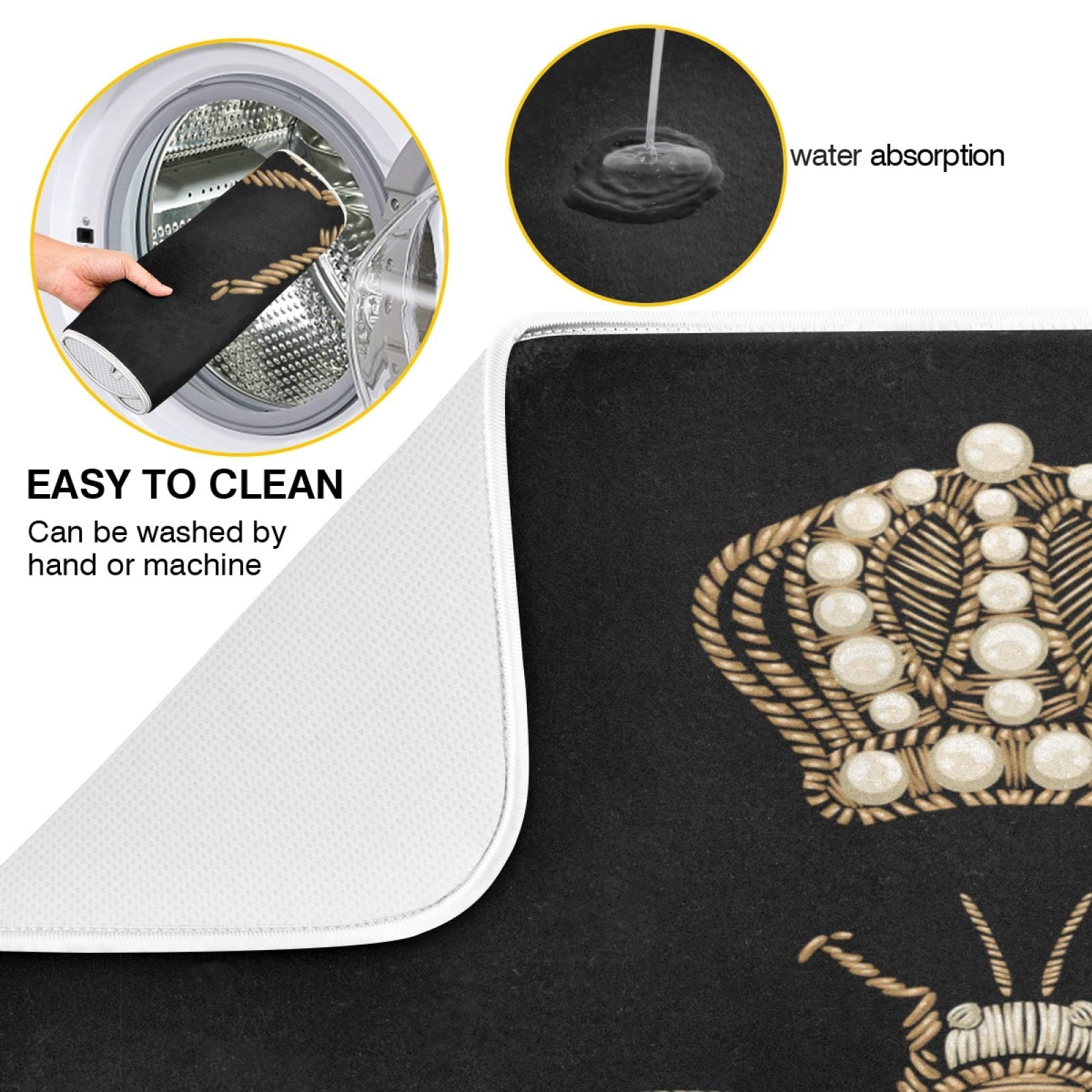 Susiyo Gold Bee and Crown Microfiber Dish Drying Mat - Super Absorbent, Machine Washable, Fast Drying, Heat-Resistant Kitchen Counter Dish Drainer (16x18 Inch) - Perfect for Drying Dishes, Protecting Countertops & Organizing Kitchen
