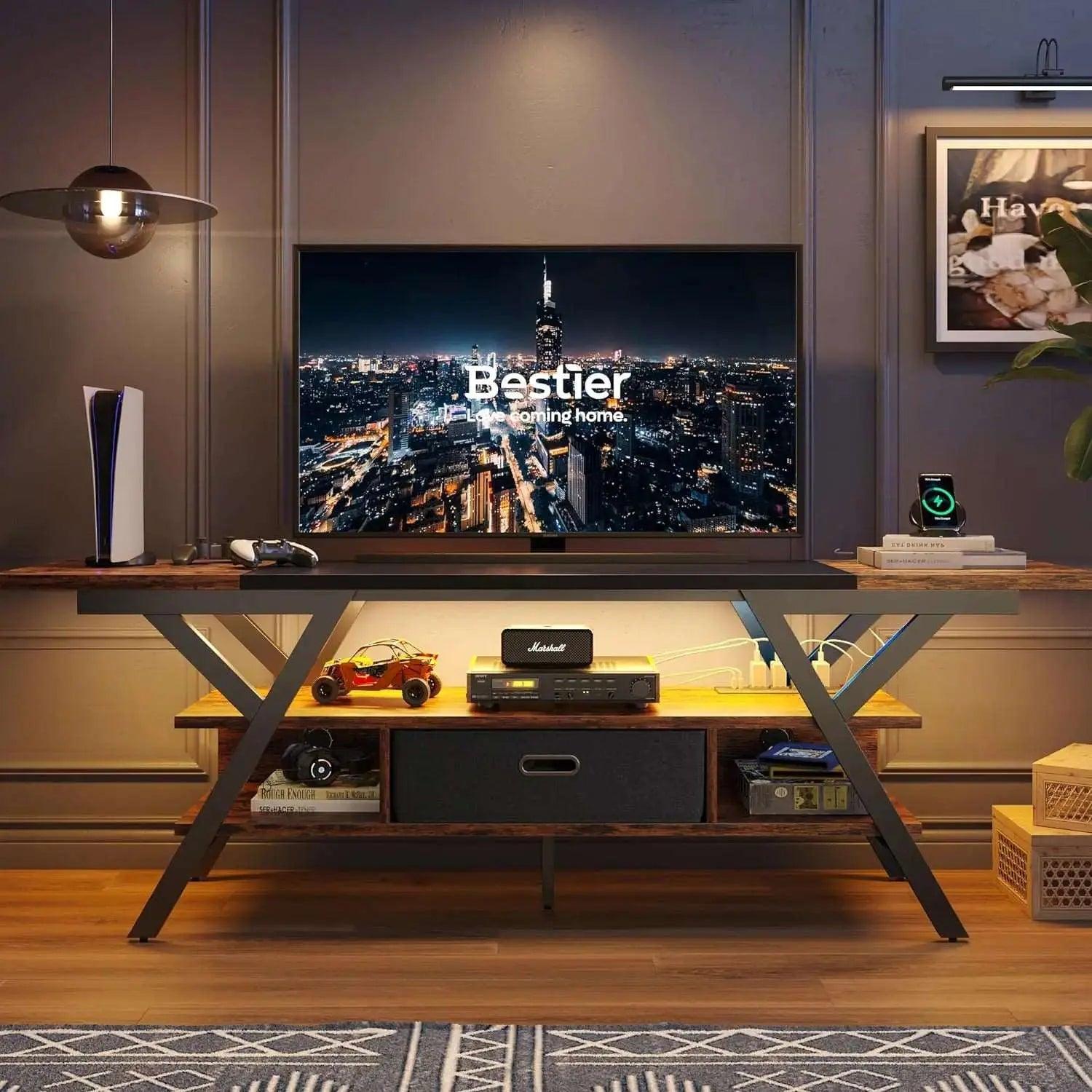 Bestier LED Gaming TV Stand for 65/70/75 inch TVs with Power Outlets & USB Ports - Modern Entertainment Center for Living Room, Bedroom & Game Room