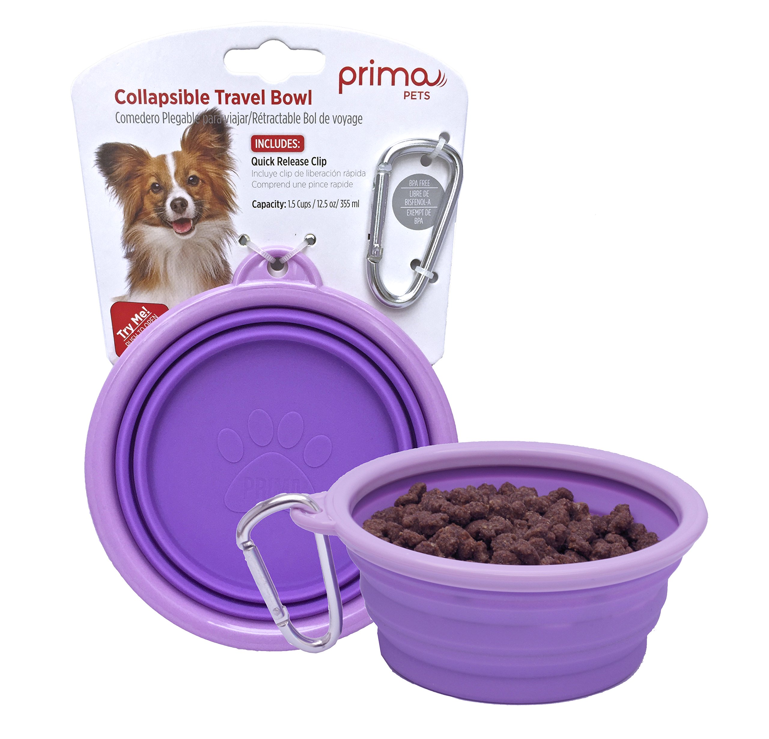 Foldable Travel Dog & Cat Bowl - Collapsible Silicone Food & Water Dish with Clip for Pets, Portable Small (1.5 Cups) - Perfect for Hiking, Camping & Road Trips