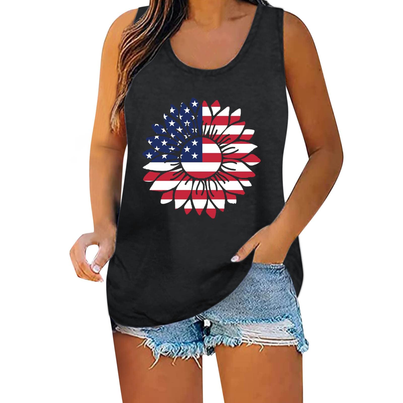 **Maternity Tops for Women - 4th of July Patriotic Print Tank Tops, Summer Sleeveless Muscle Tee Shirts - Perfect for Casual Wear, Maternity Photos & Independence Day Celebrations**