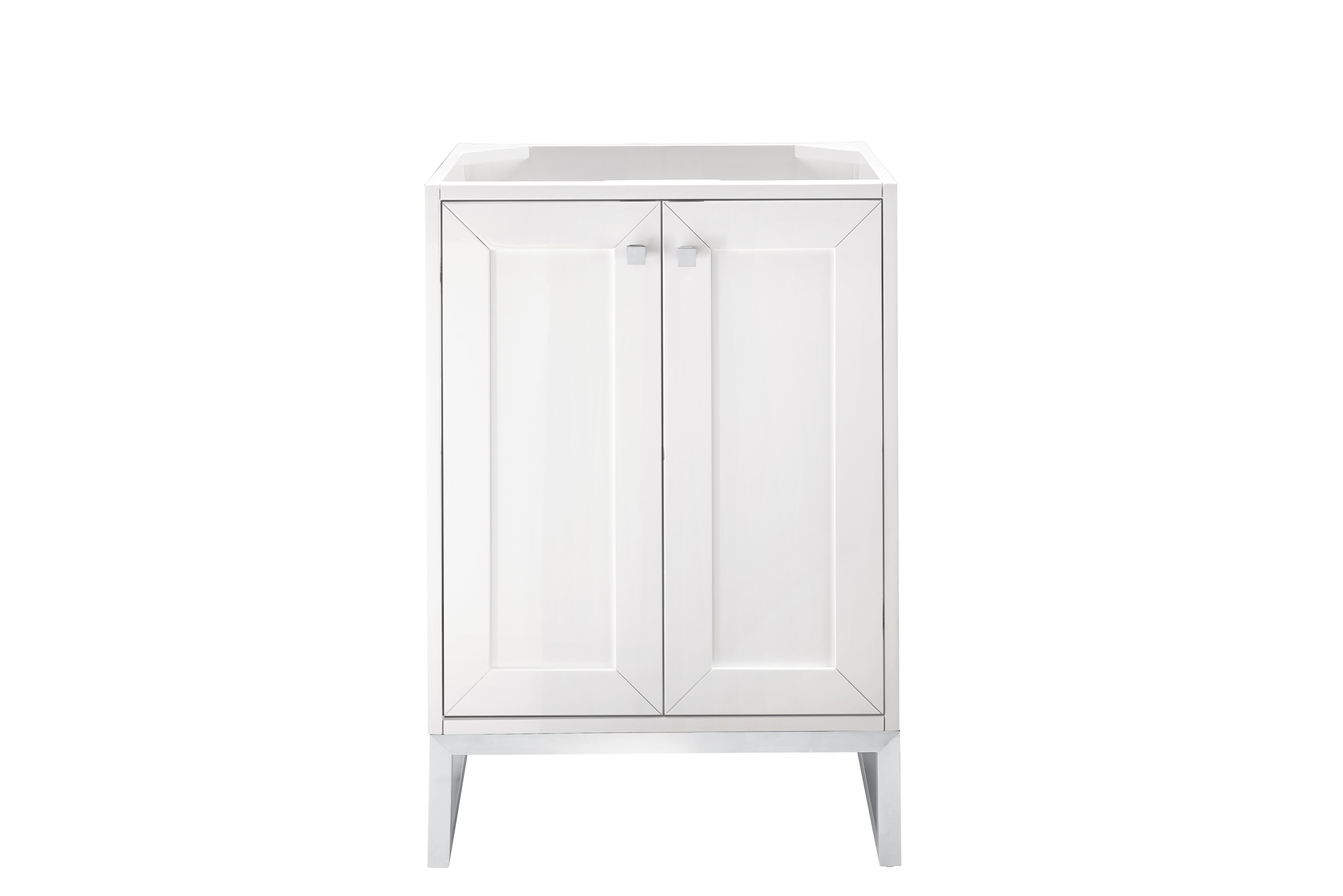 Chianti 24 Inch Single Vanity Cabinet with Soft-Close Doors - Glossy White Finish & Brushed Nickel Hardware | Perfect for Bathroom Remodeling and Small Space Solutions