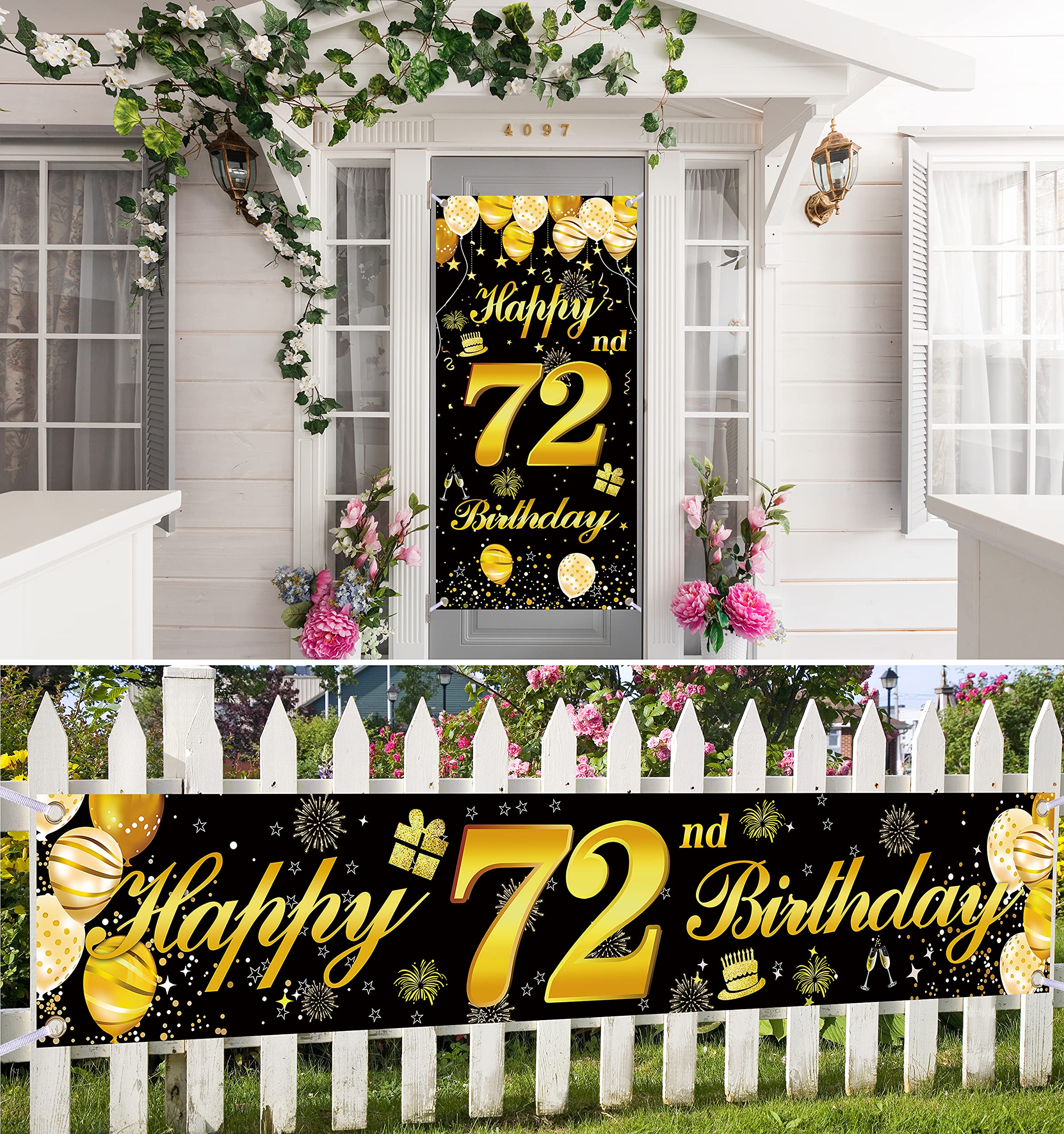 72nd Happy Birthday Door Banner - Birthday Party Decorations for Men - Large Birthday Backdrop Sign - Perfect for Home, Office & Outdoor Celebrations