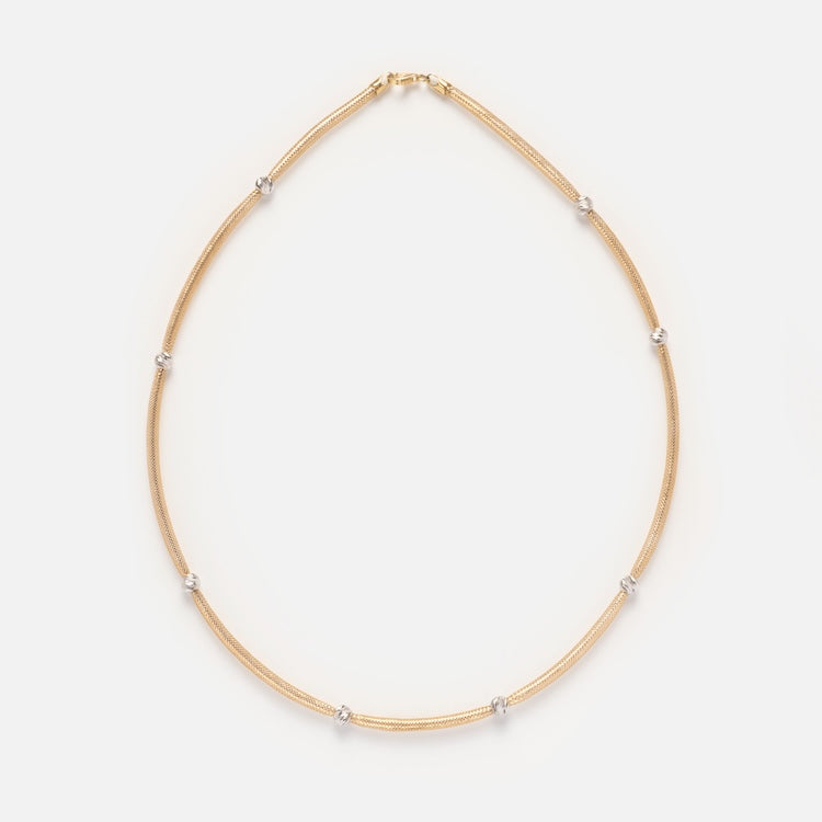 Solid Gold Mixed Metal Mesh Beaded Necklace - Elegant Layering Jewelry for Women | Perfect for Weddings, Parties & Everyday Wear