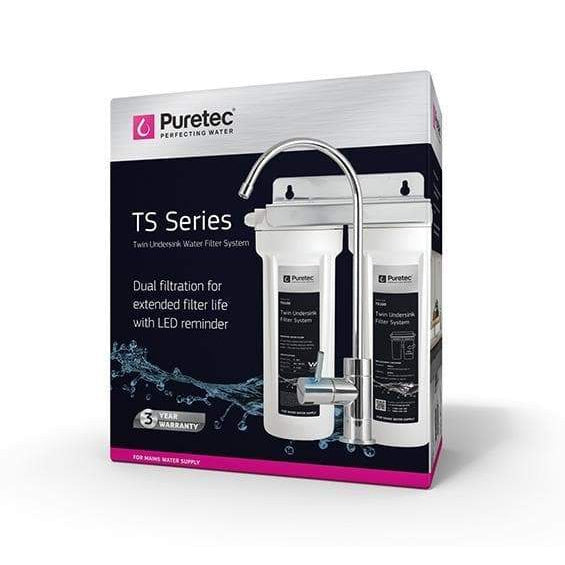 Puretec TS100 Twin Undersink Water Filtration System with Chrome Faucet - 4 GPM Flow Rate | Clean Drinking Water for Kitchen, RV & Office Use