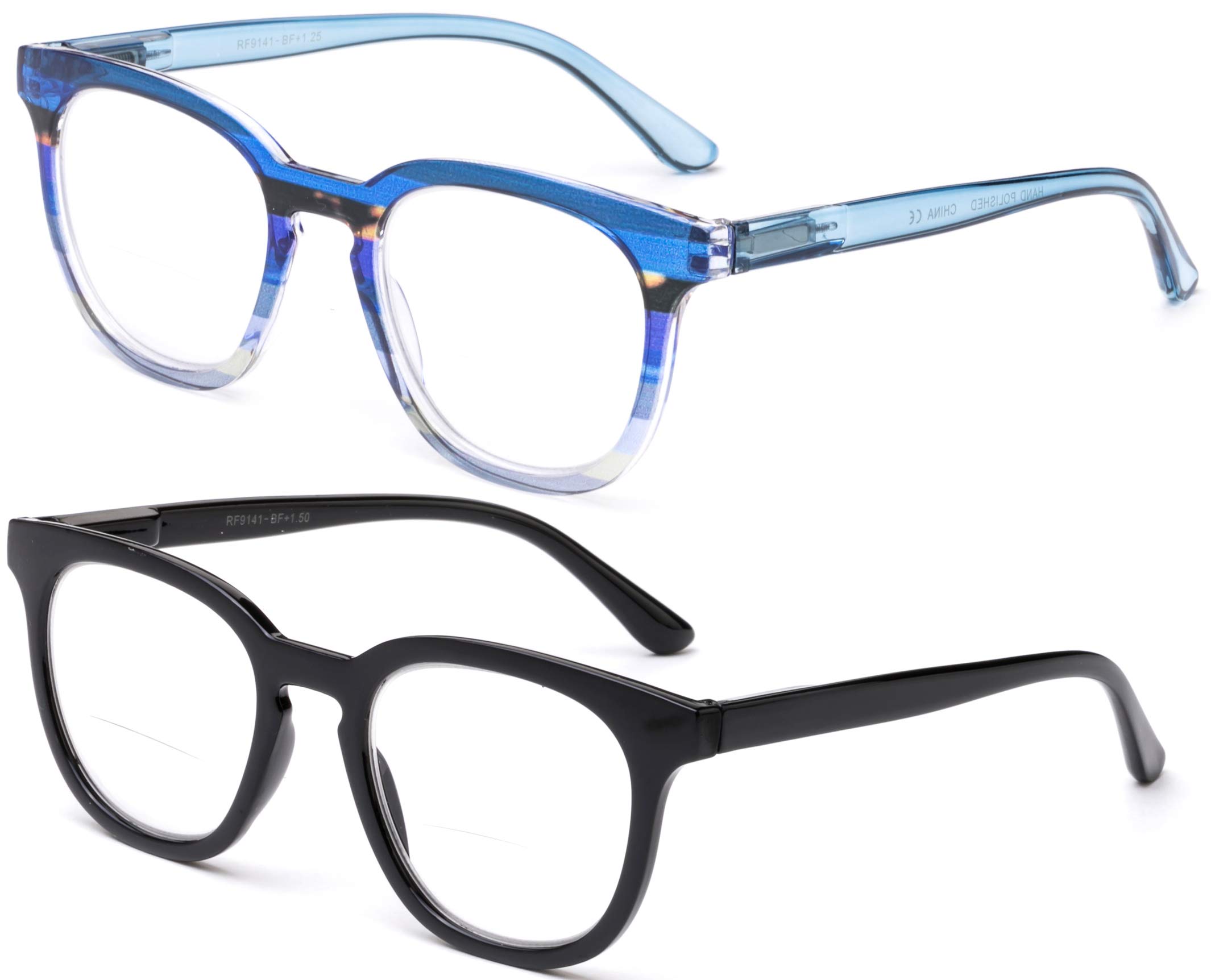 2-Pack Fashionable Bifocal Reading Glasses with 1.75 Magnification - Oversized Round Frame & Free Pouch - Perfect for Reading, Crafts, and Computer Work