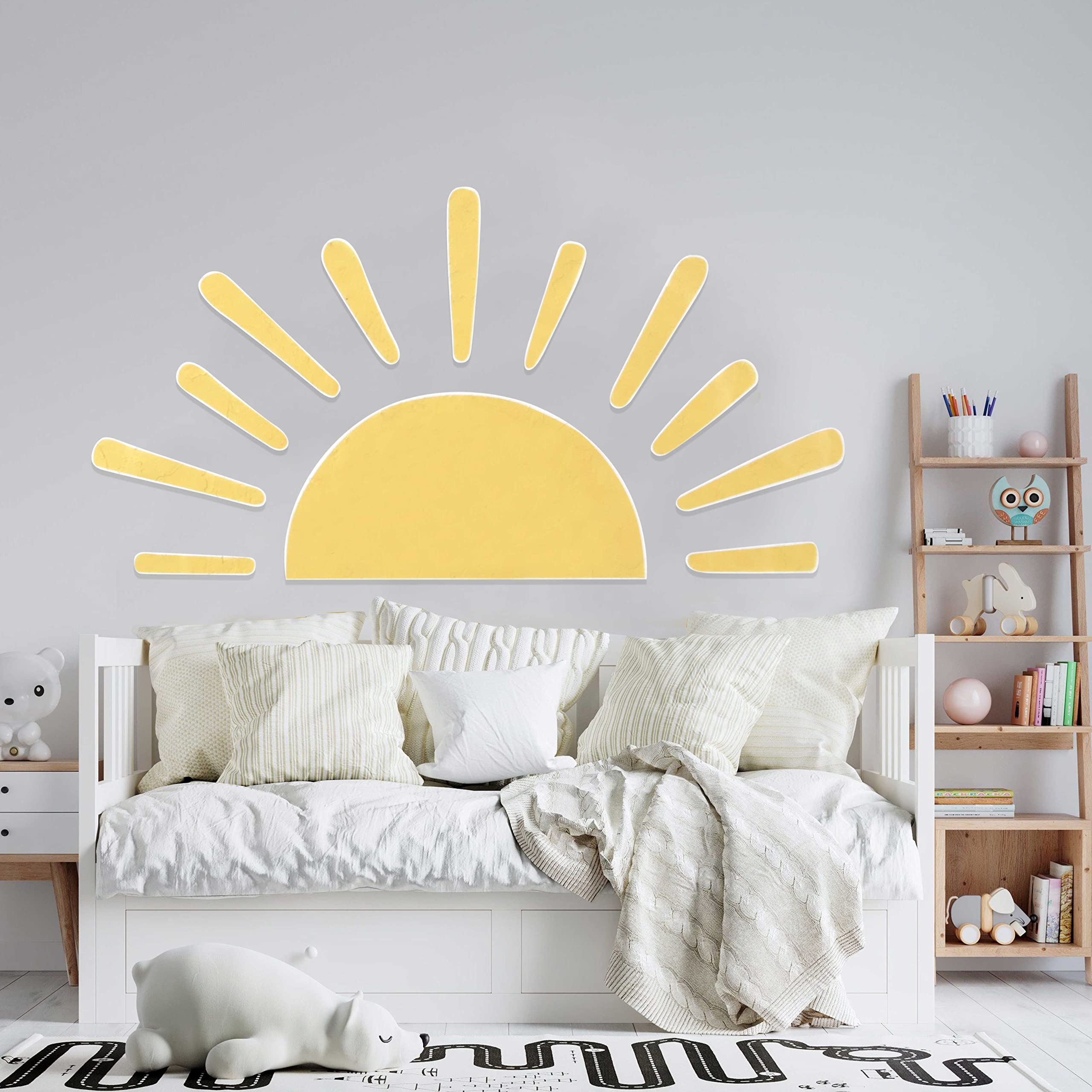 Large Half Sun Wall Decal - Removable Sunburst Nursery Wall Stickers for Baby Boys & Girls Room Decor | Kids Bedroom Wall Art | Perfect for Nursery, Playroom & Children's Birthday Party Decorations
