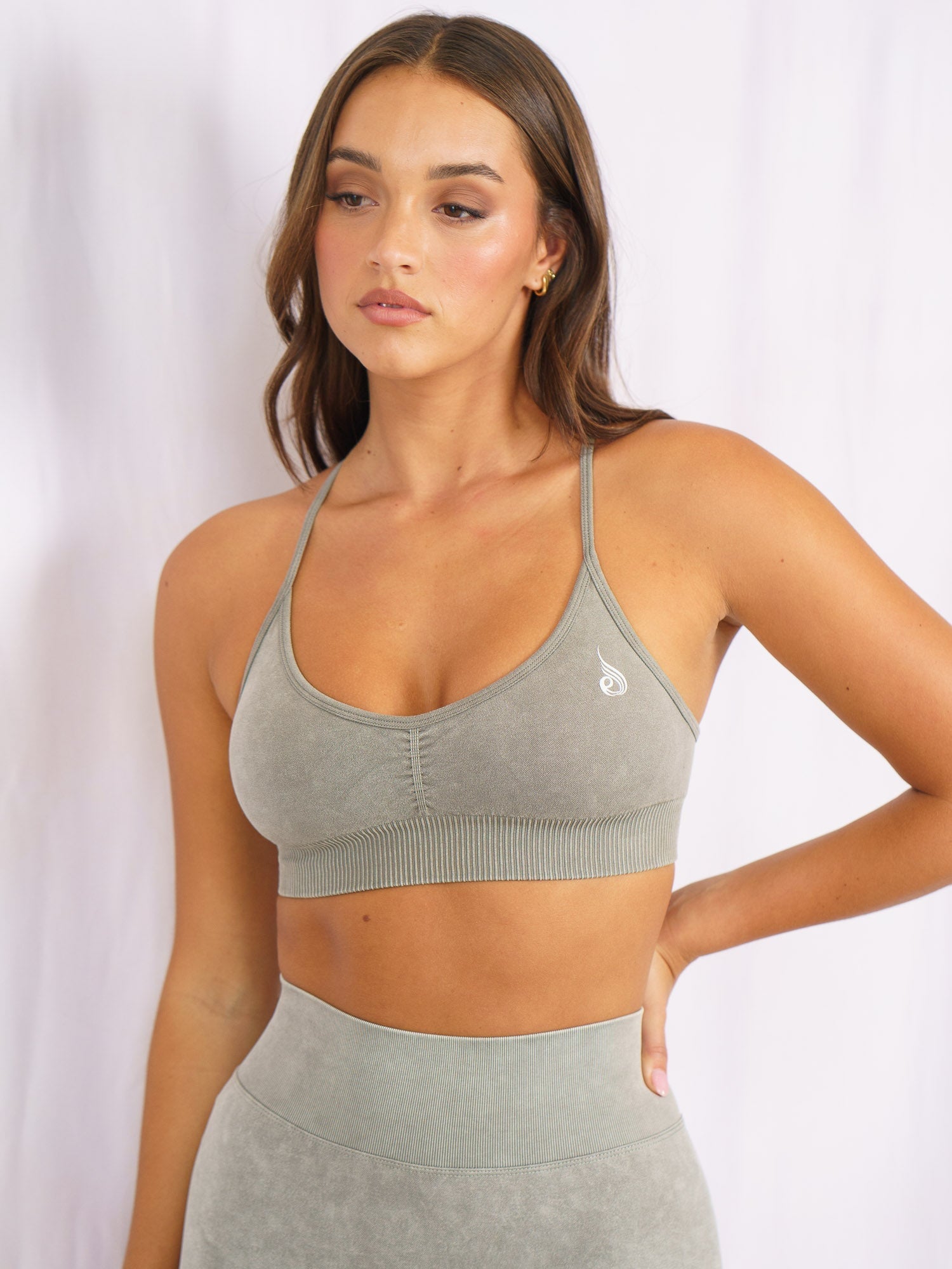 Stonewash Seamless Sports Bra for Women - Breathable Khaki Workout Top for Yoga, Running & Gym | Comfortable Athletic Support