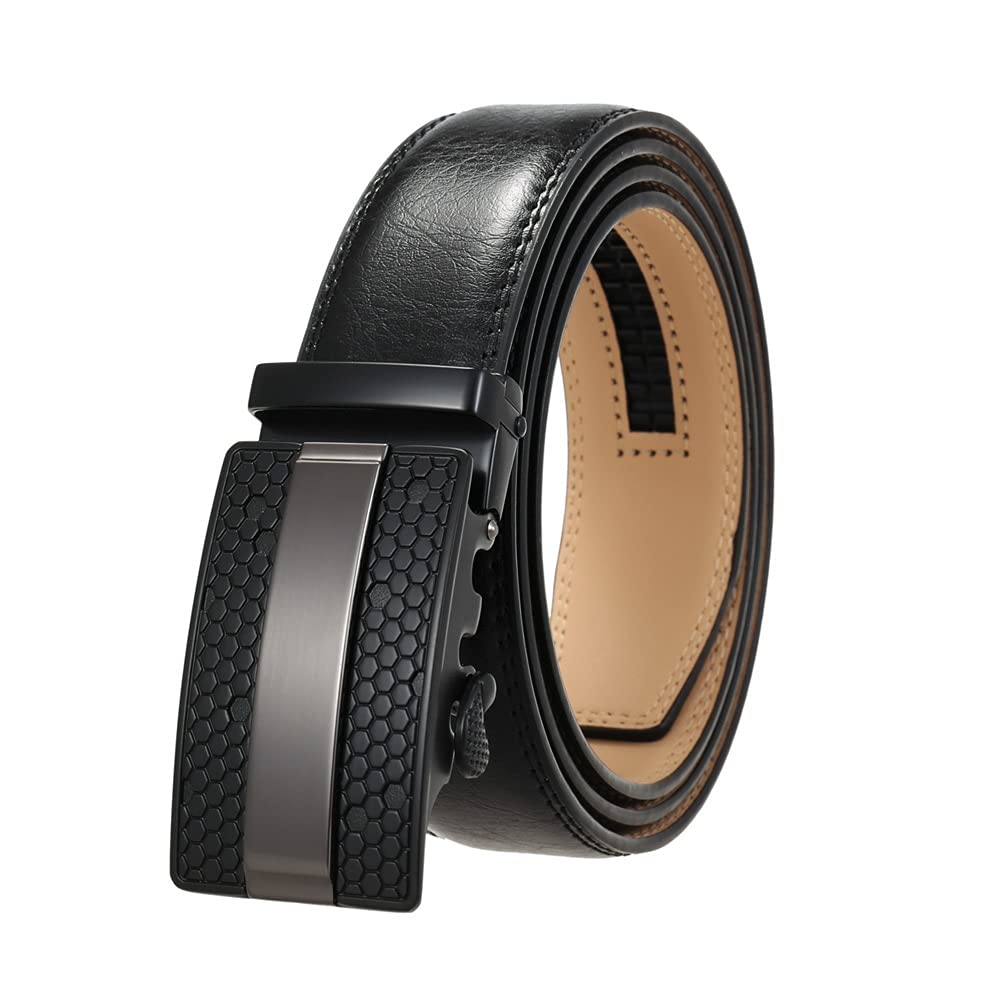 Genuine Leather Ratchet Belt for Men - Automatic Buckle Adjustable Brown Cowhide Dress Belt | Formal & Business Attire, Office Wear, Wedding, Special Occasions