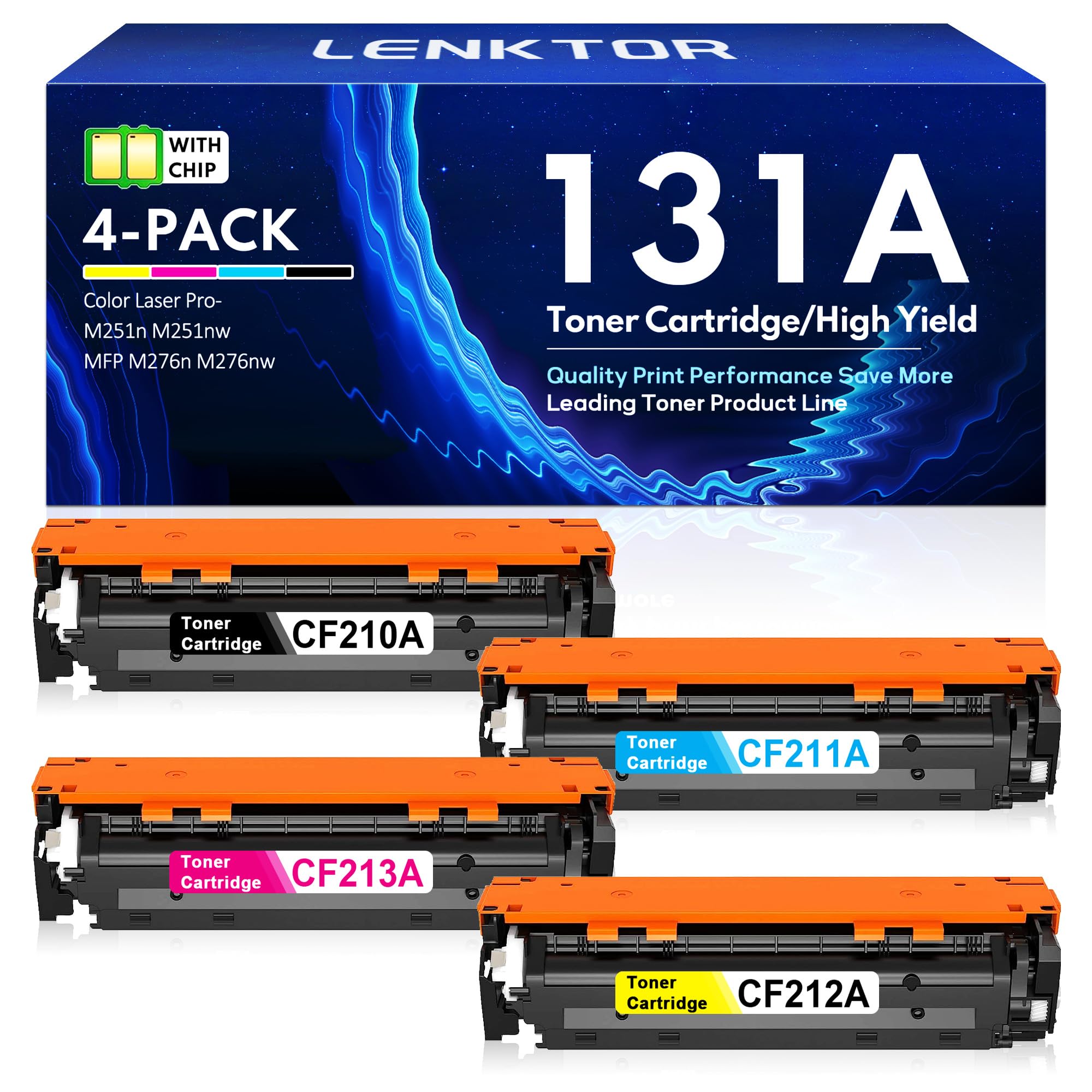 High-Quality 4-Pack Black Cyan Magenta Yellow Toner Cartridge Replacement for HP LaserJet Pro 200 Color M251n M251nw MFP M276n M276nw Printers - CF210A CF211A CF212A CF213A Compatible - Perfect for Office & Home Printing Needs