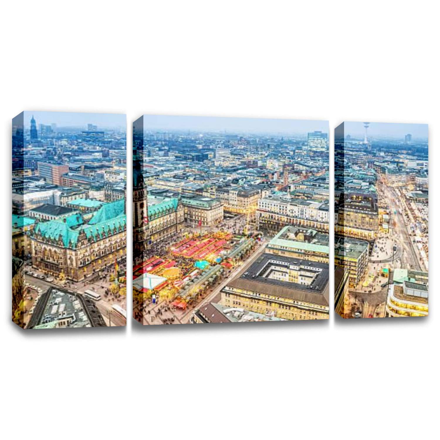 CCArtist Winter Lights in The City Hamburg Germany Canvas Wall Art Print - Modern Home Decor Painting for Living Room & Bedroom - Perfect for Christmas Decorations & Cozy Winter Atmosphere