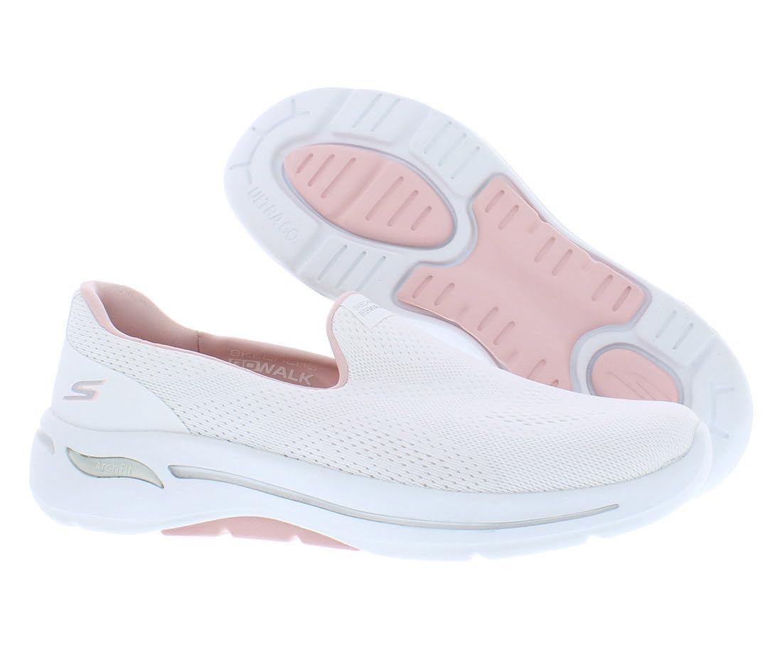 Skechers Women's Go Walk Arch Fit Imagined Sneaker - Lightweight Walking Shoes for Women with Arch Support, Comfortable Slip-On Design in White/Light Pink, Size 6 | Perfect for Walking, Travel & Everyday Wear