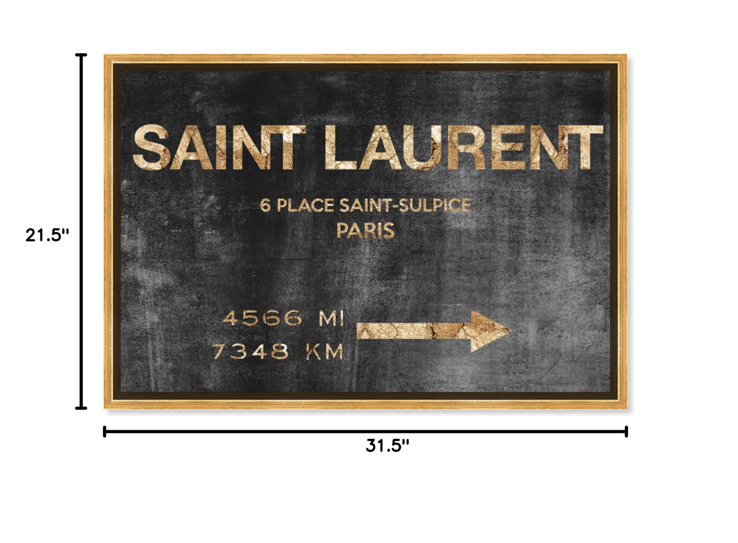 Oliver Gal Modern Canvas Wall Art - Saint Sulpice Road Sign Black & Gold Framed Painting (21.5x31.5 Inch) - Ready to Hang Home Decor for Bedroom, Living Room & Office - Fashion & Glam Wall Art for Contemporary Interior Design