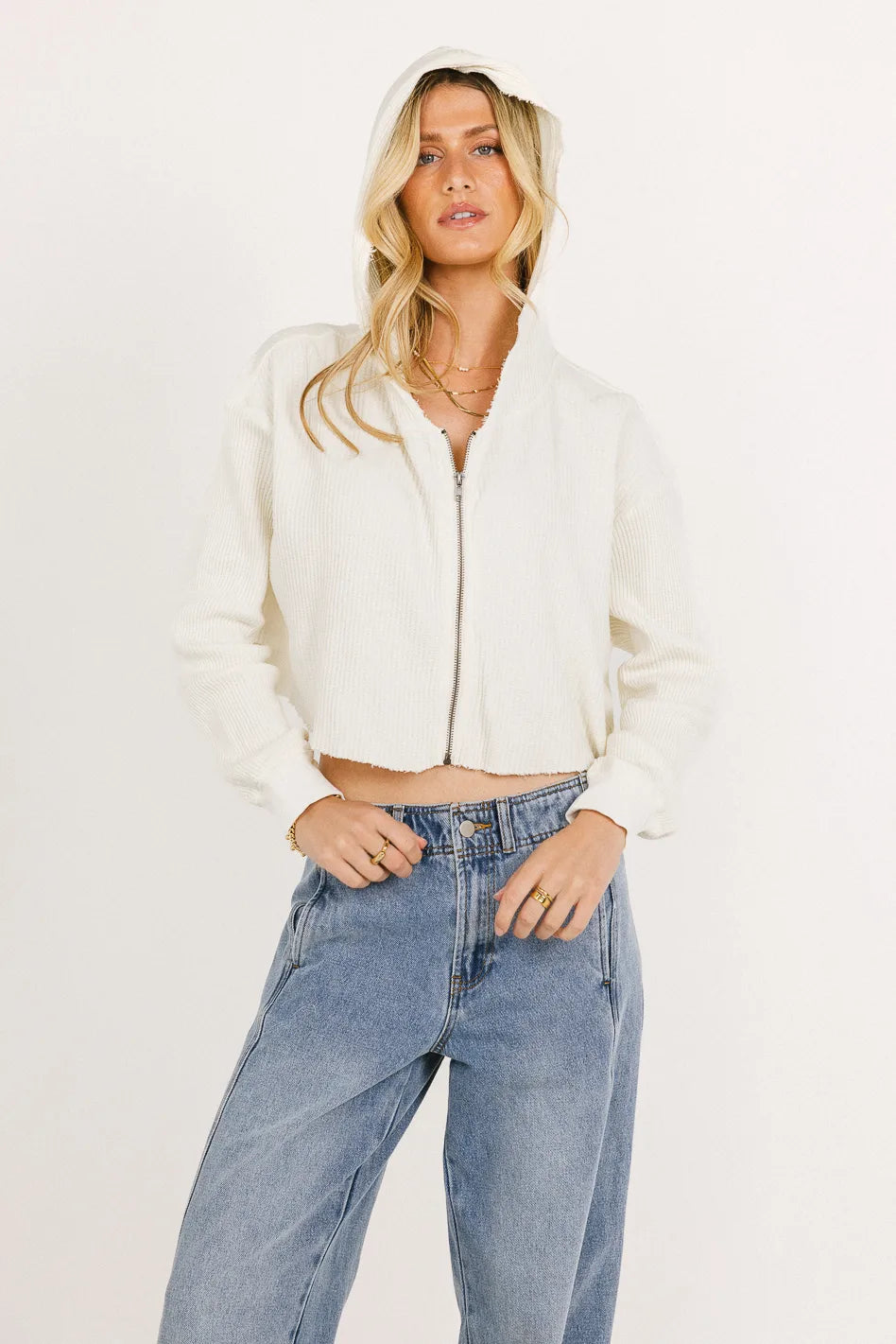 Anna Women's Cream Zip Up Hoodie - Cozy Casual Wear for Fall & Winter | Final Sale
