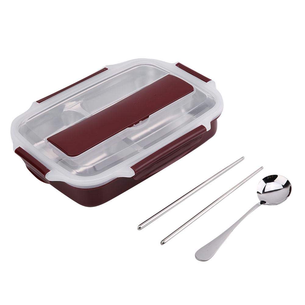 Insulated Lunch Box with 4 Compartments - Leak-Proof Silicone Sealed Thermal Food Container for Camping, Work, School | Includes Chopsticks (Red) - Perfect for Meal Prep, Picnics & Outdoor Adventures