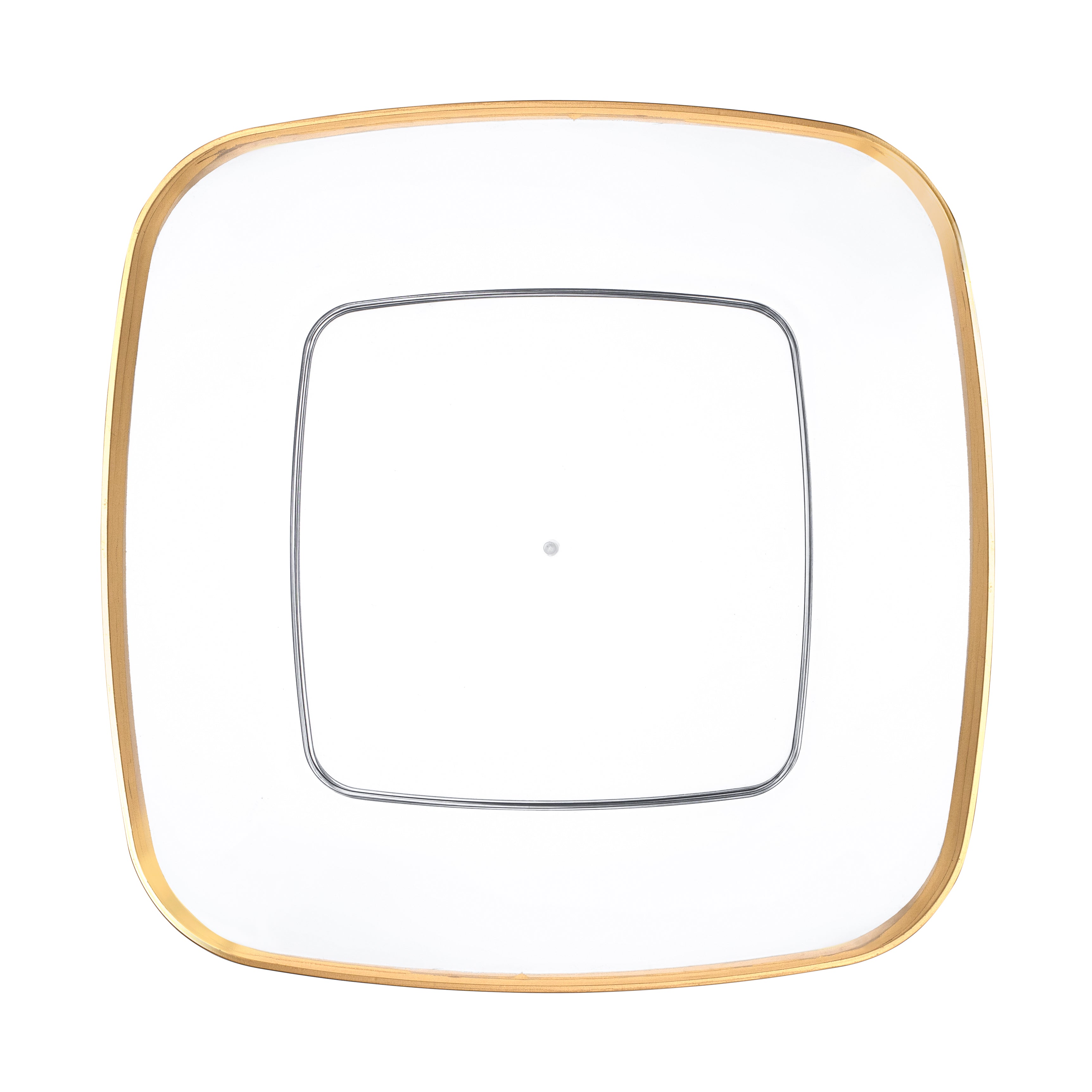 Clear and Gold Rim Square Plastic Plates - 10 Pack Classic Dinnerware Set for Parties, Weddings, and Elegant Events