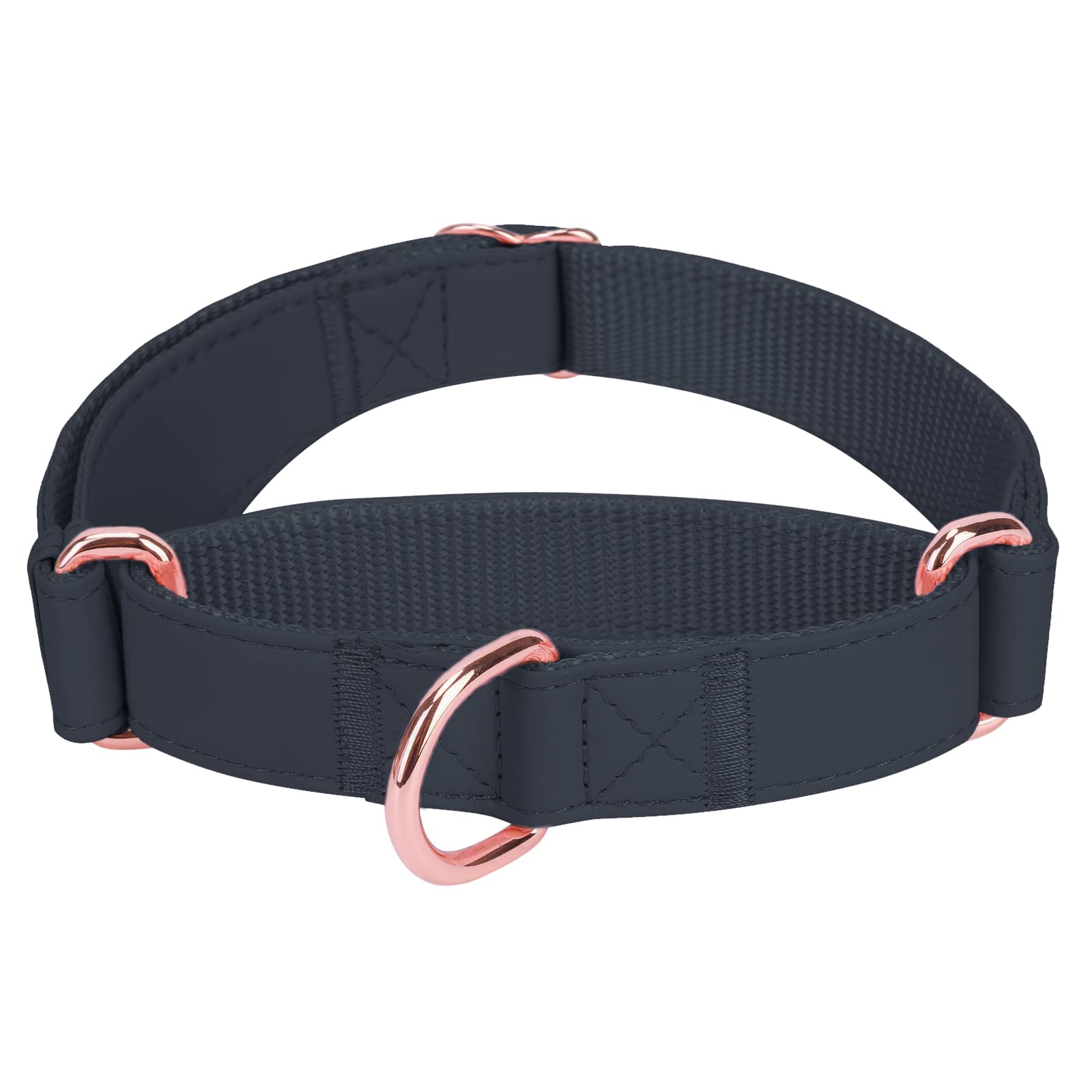 Premium Soft Leather Martingale Dog Collar - Adjustable Rose Gold Slip Collar for Training | Durable No-Pull Nylon Design for Small, Medium & Large Dogs | Easy to Clean & Stylish | Perfect for Daily Walks, Training Sessions & Outdoor Adventures (Black)