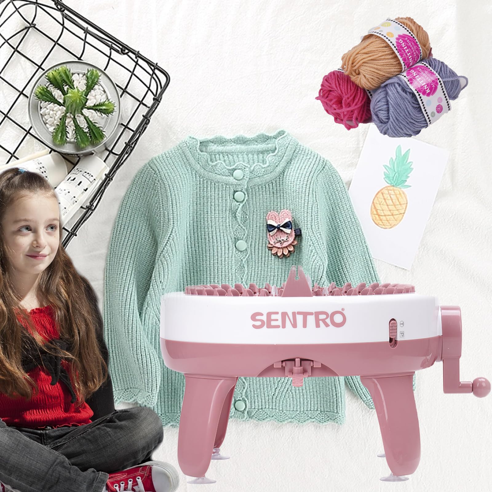 YIMORIA SENTRO 40 Needle Knitting Machine for Adults - Smart Rotary Knitter for Beginners, DIY Scarf Hat Socks Maker - Perfect Christmas & New Year Gift for Craft Lovers - Great for Home Crafting, Holiday Gifts & Handmade Projects