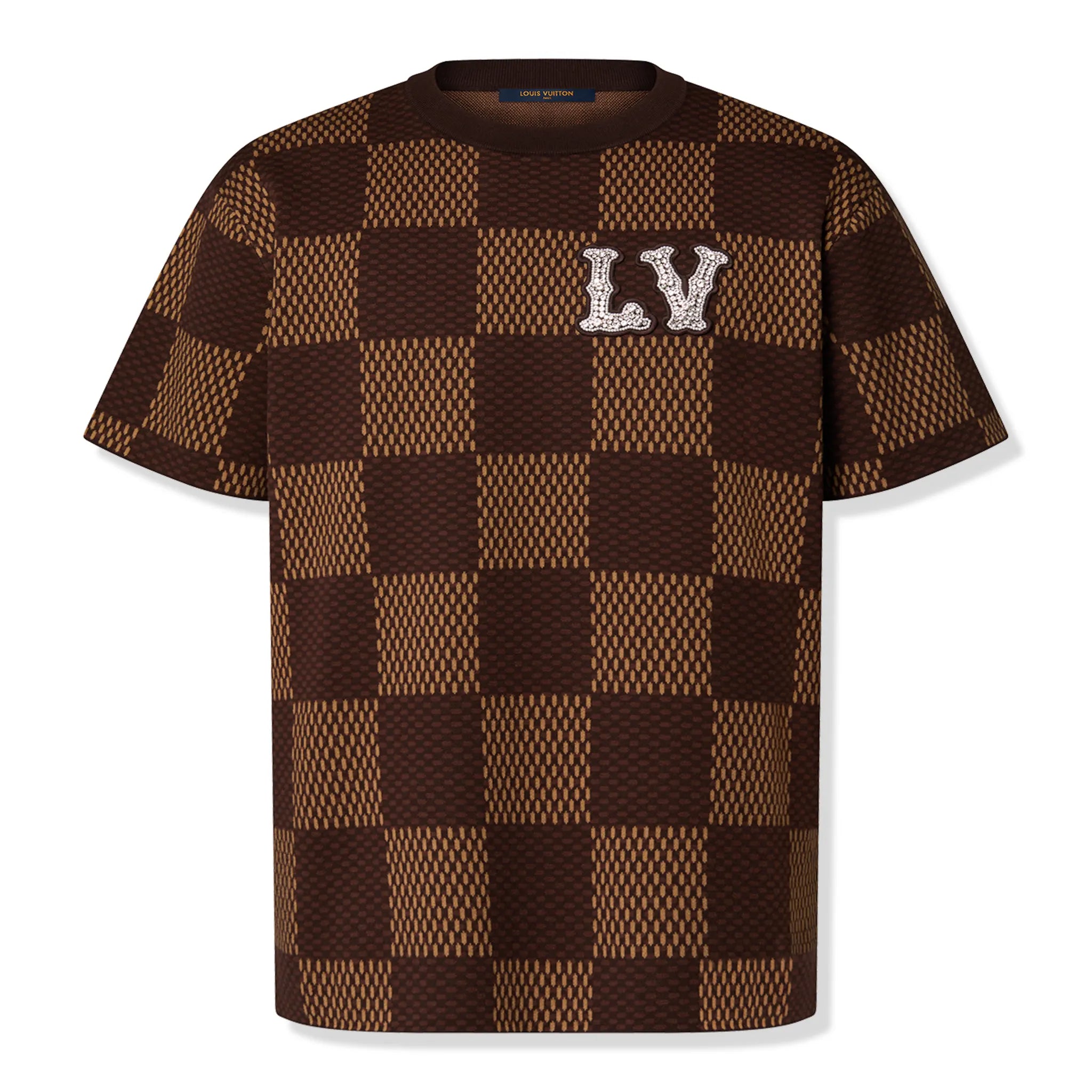 Louis Vuitton Damier LV Crystal Patch Brown T-Shirt for Men - Stylish Luxury Graphic Tee for Casual Wear & Street Fashion