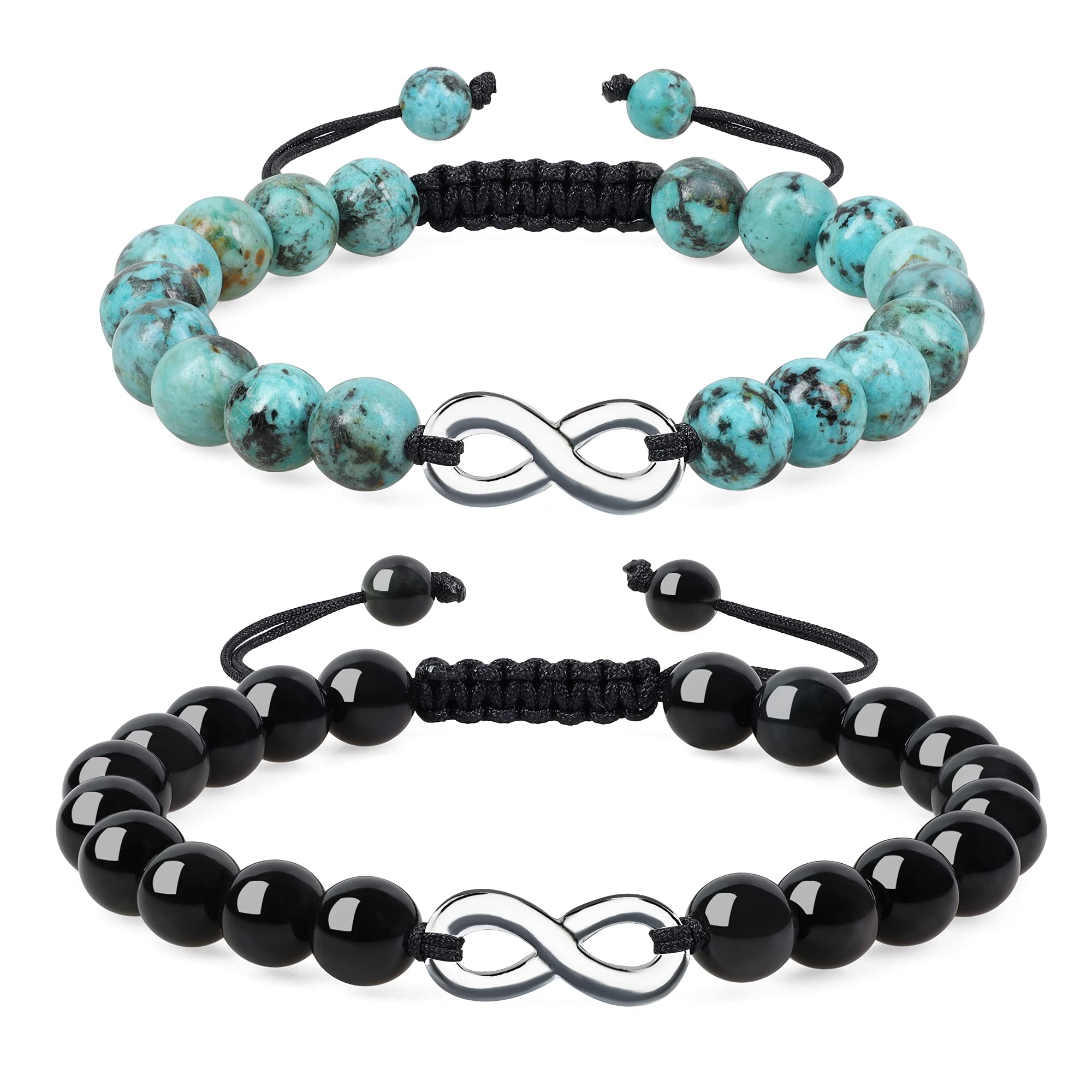 COAI Infinity His and Hers Stone Matching Couples Bracelets - Romantic Jewelry Gift for Couples, Anniversary, Wedding, Valentine's Day - Adjustable Unisex Bracelet Set for Him and Her