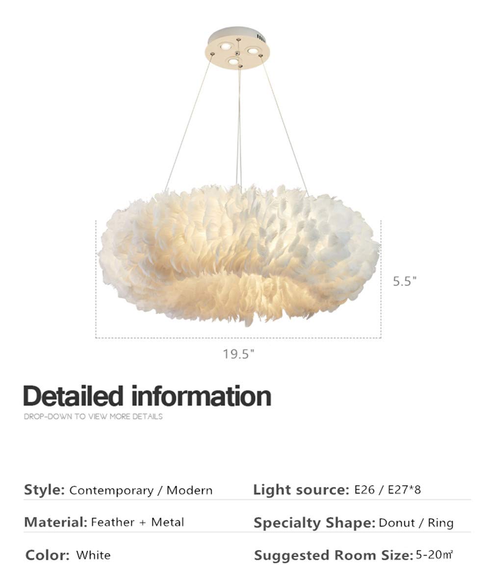 Nordic Feather Chandelier - Modern 8-Light Ceiling Pendant Fixture, 19.5