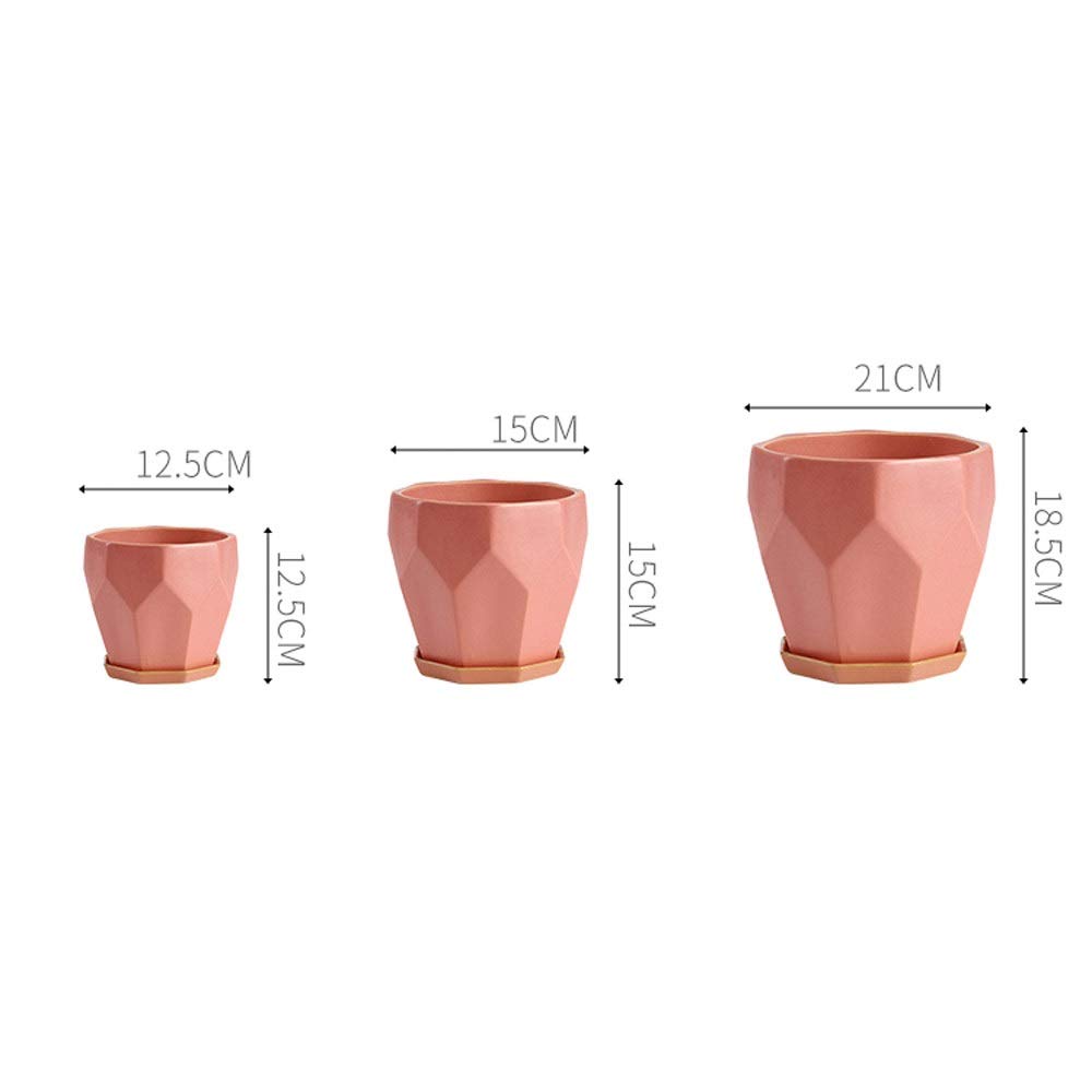 Modern Geometric Ceramic Plant Pot with Drainage Tray - Extra Large Polygonal Flower Planter for Succulents, Cactus, Indoor Plants - Perfect for Home, Office, Balcony & Garden Decor