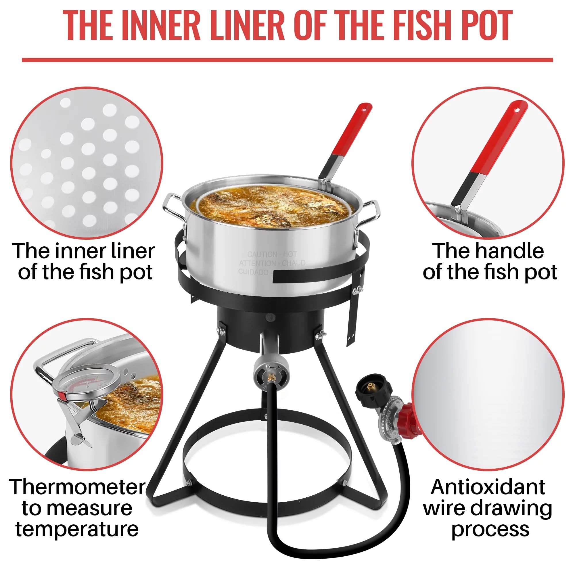 Outdoor Propane Fish Fryer Kit - 50,000 BTU Heavy Duty Aluminum Seafood Boiler with Crawfish Cooker Pot & Basket, 10 Quart Capacity - Perfect for Backyard BBQs, Camping Trips & Seafood Parties