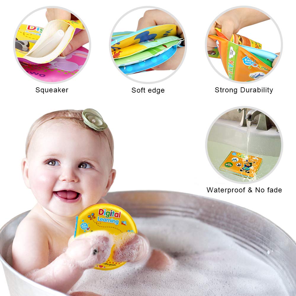 Non-Toxic Baby Bath Toys Set of 3 - Soft Educational Bathtub Toys for Toddlers 6-18 Months | Floating Bath Books & Fun Learning Toys for 1-3 Year Old Boys & Girls | Perfect for Bath Time Play & Early Childhood Development