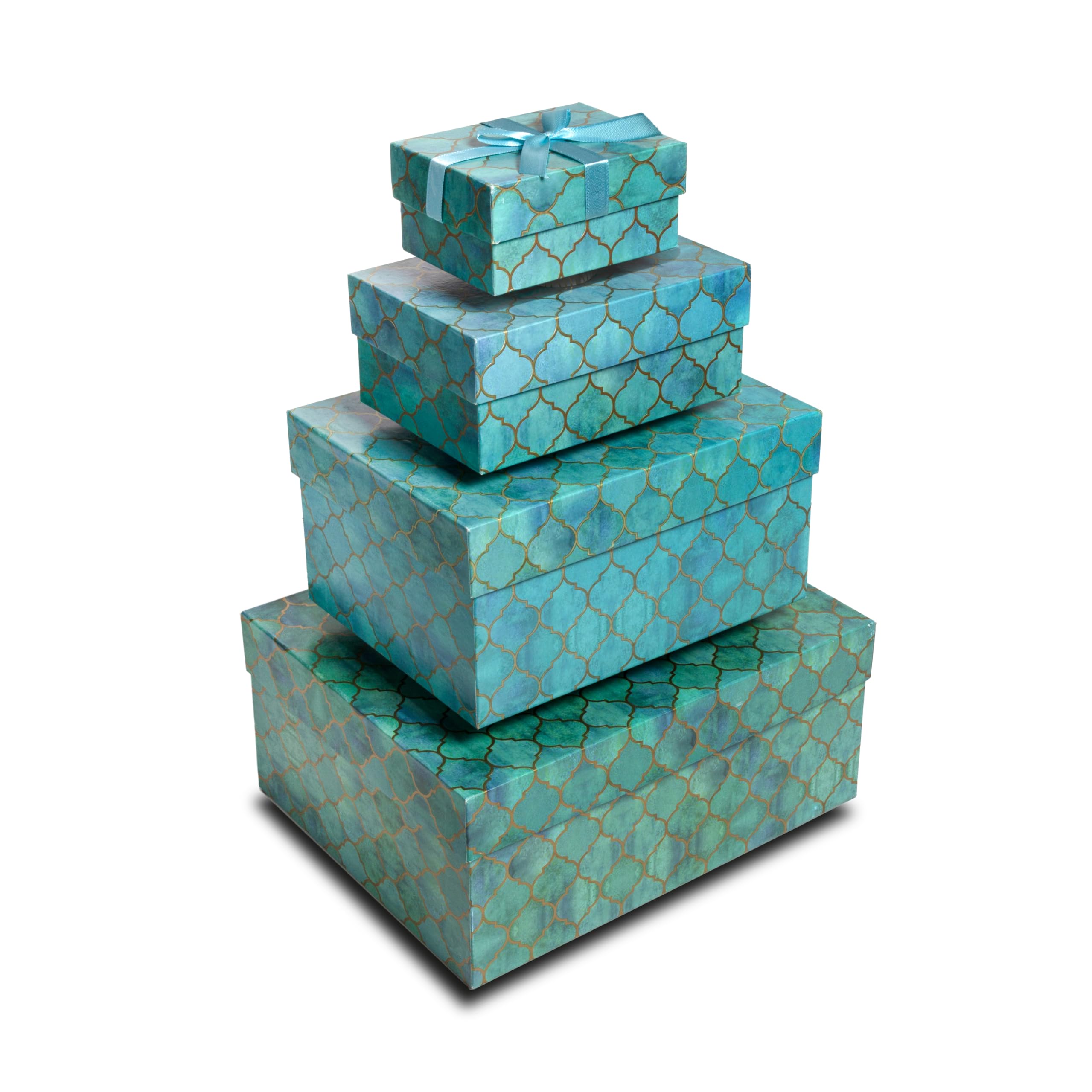 Little Birdie Aqua Shimmer Gift Box Set of 4 Assorted Sizes | Elegant Decorative Packaging Boxes for Weddings, Birthdays, Baby Showers & Special Occasions | Perfect for Jewelry, Candles, Cosmetics & Small Gift Presentation