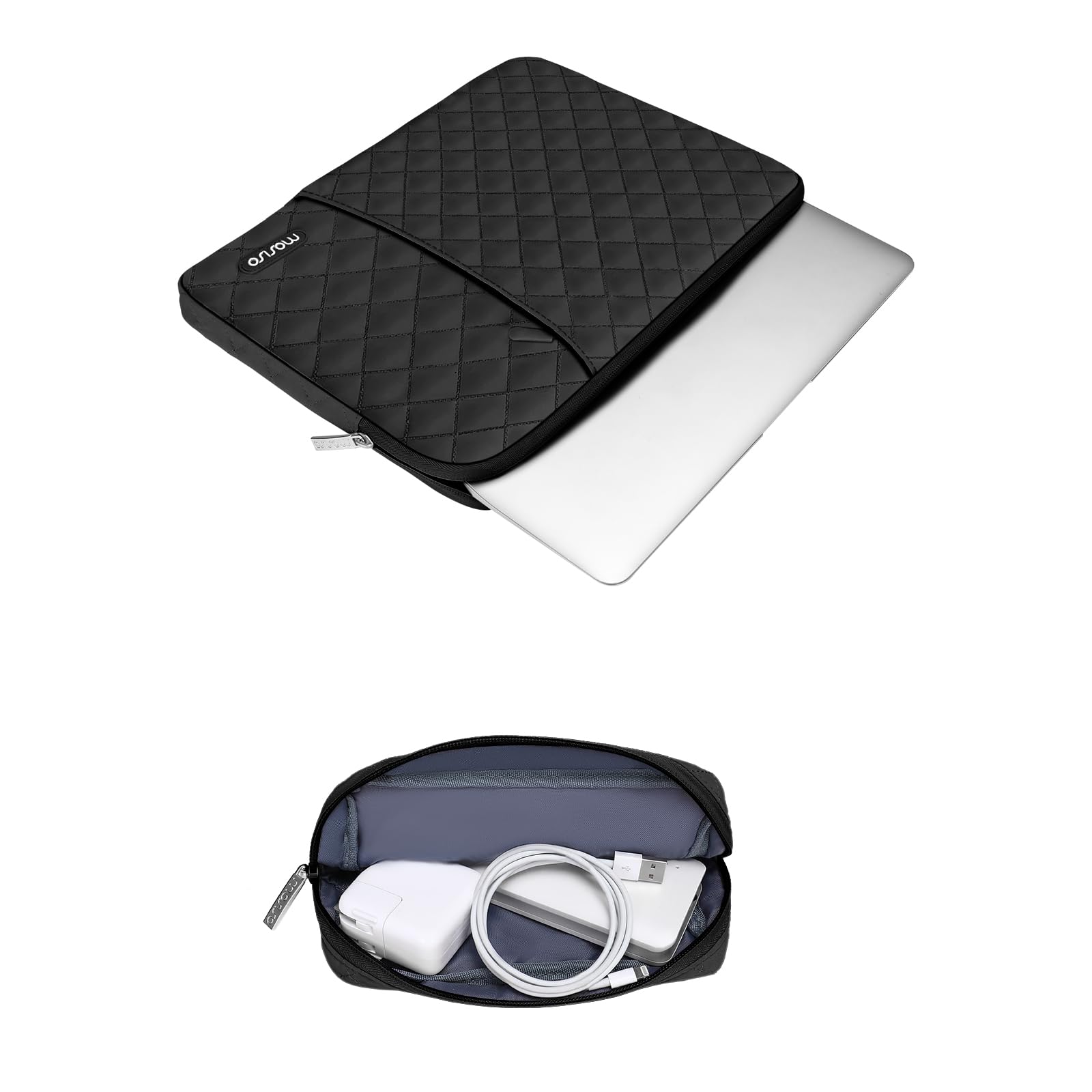 MOSISO 15 Inch Laptop Sleeve Bag - Waterproof Quilted Vertical Case Compatible with MacBook Air M4/M3/M2 (2023-2025), Surface Pro, Dell XPS - Protective Computer Bag with Front Pocket & Accessory Pouch (Black) - Perfect for Work, School & Travel