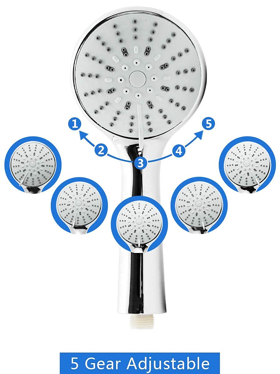 5-Mode Wall Mounted Rainfall Shower Head - ABS Chrome Finish Water Saving Shower Nozzle with Adjustable Spray Patterns | Perfect for Bathroom Renovation, Spa-Like Experience & Water Conservation