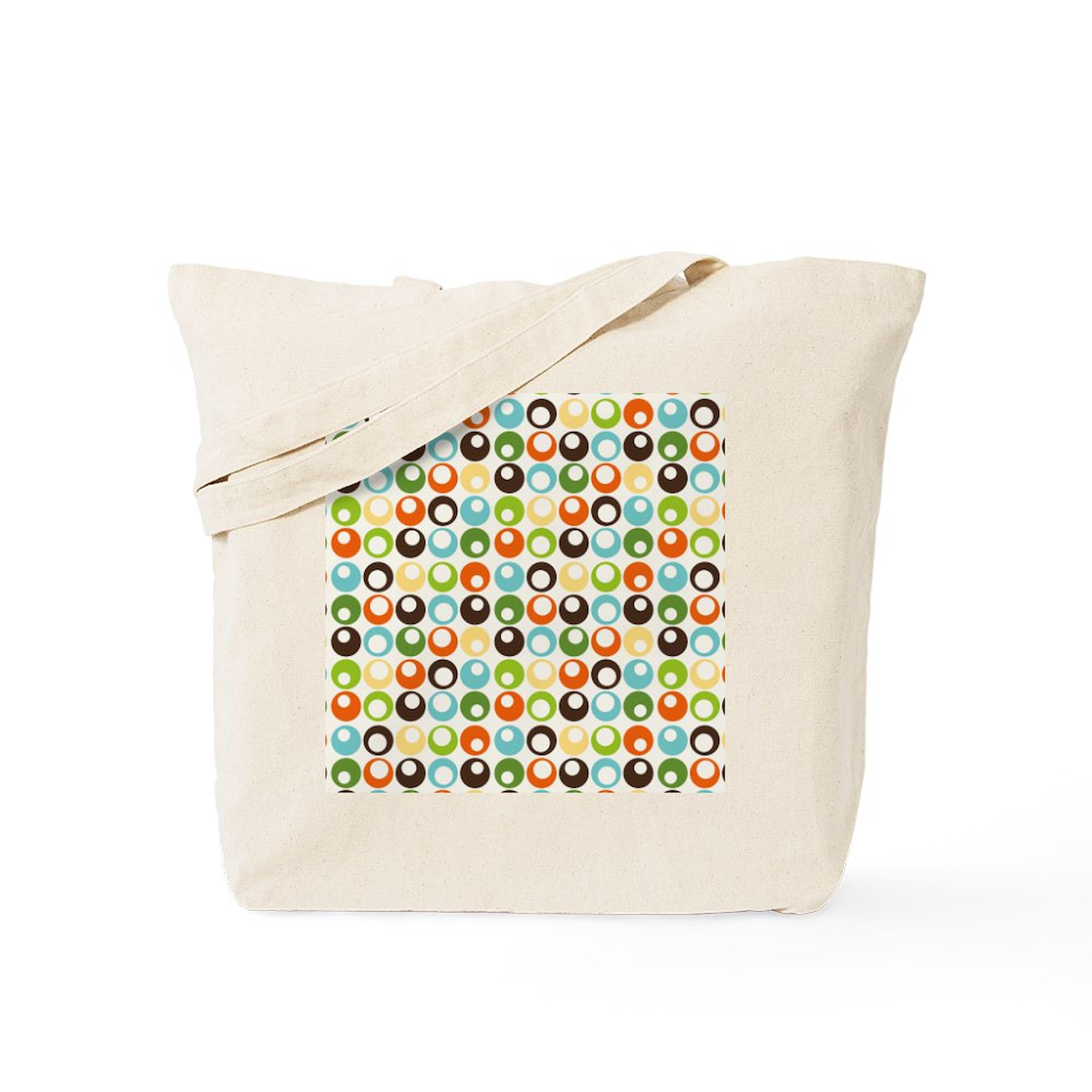 Retro Mod Abstract Circles Tote Bag - Natural Canvas Reusable Shopping Bag for Groceries, Beach & Daily Use | Eco-Friendly Cotton Tote with Unique Design