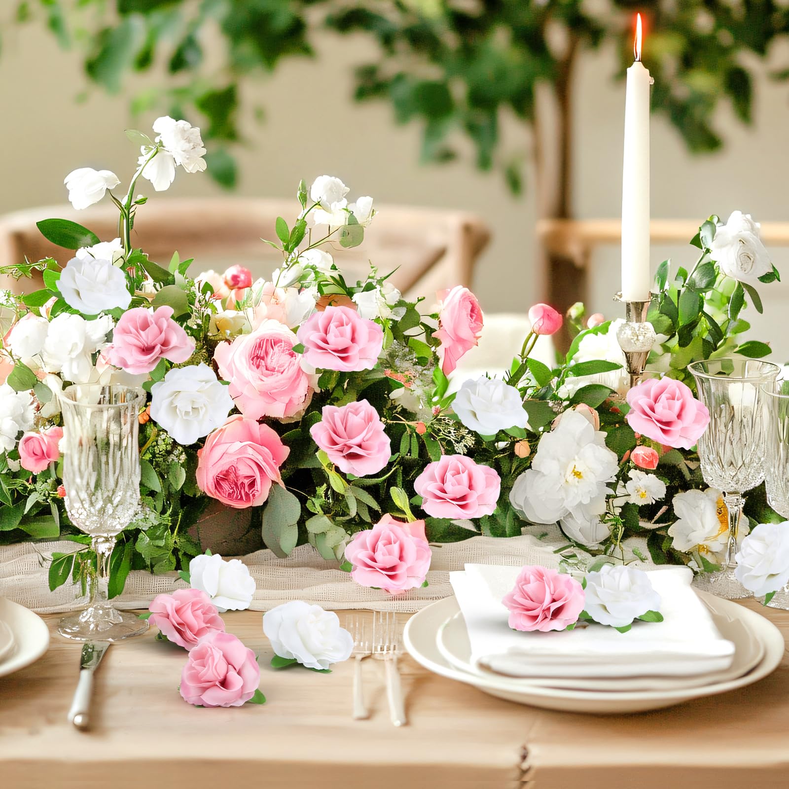 50pcs Mini Artificial Silk Rose Flower Heads - 1.6