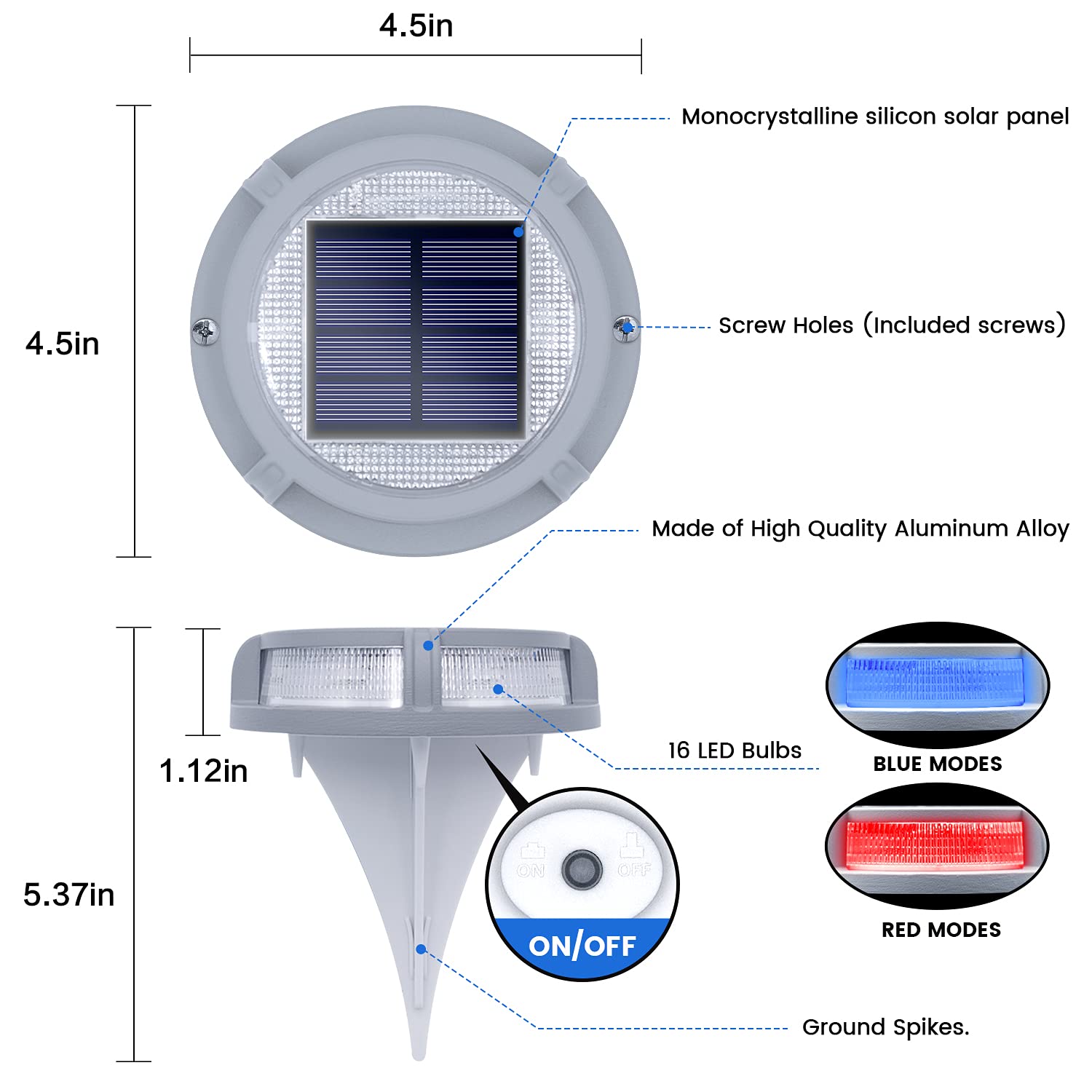 SIEDiNLAR Solar Deck Lights - 4 Pack Blue & 4 Pack Blue/Red (2 Color Modes) - Outdoor Solar Powered LED Step Lights for Patio, Garden, Pathway, and Staircase Lighting