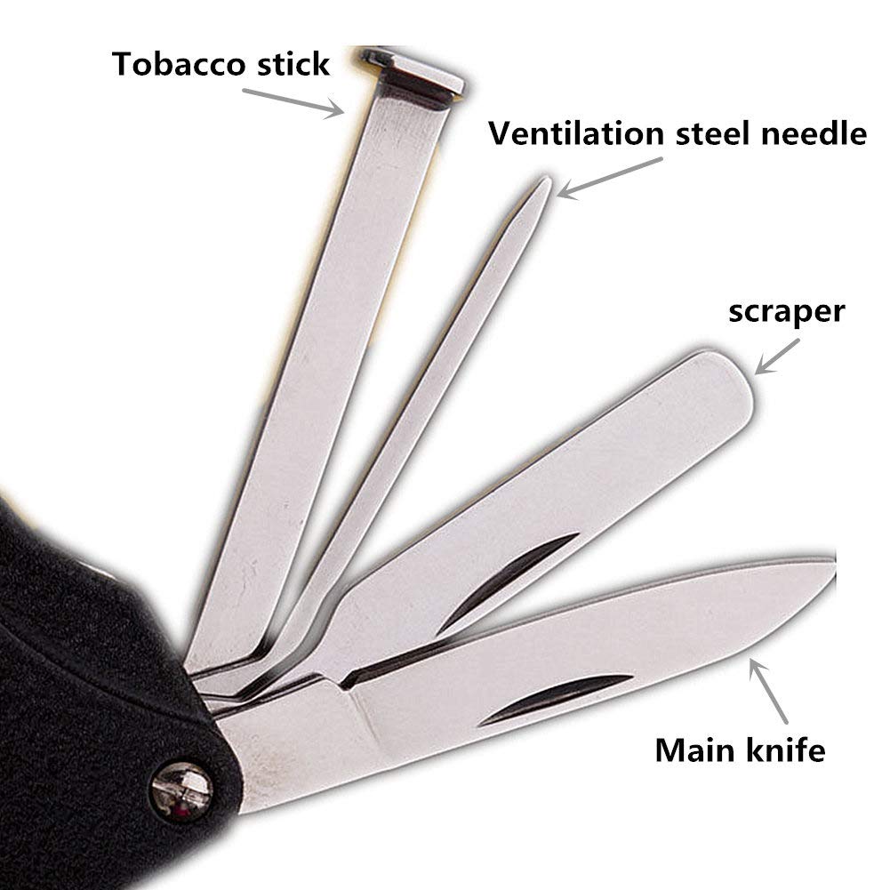 5-in-1 Windproof Refillable Lighter with Pipe Cleaner - for Cigarettes, Cigars & Pipes (Gray)