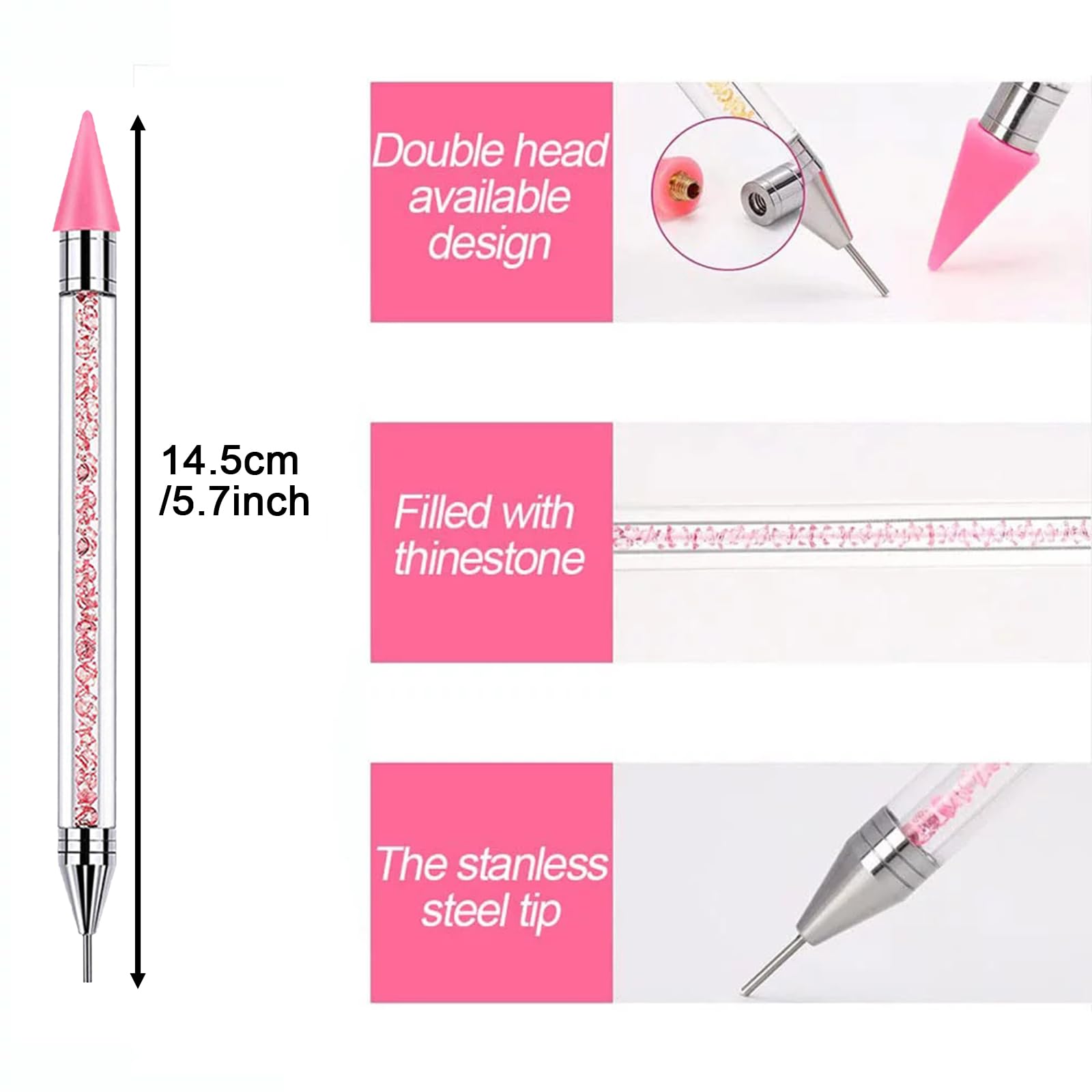Rhinestone Picker Tool with 6 Wax Tips - Dotting Pen for Nail Art, Rhinestone Applicator & Pickup Tool - Perfect for DIY Nail Designs, Crafting, and Jewelry Making