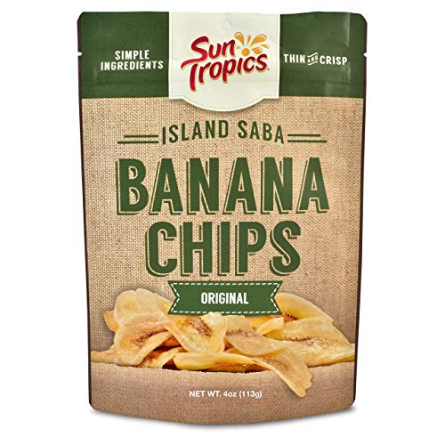 Sun Tropics Island Saba Banana Chips, Original Flavor, 4 oz (6 Pack) - Vegan, Gluten Free, Non-GMO, Made with Coconut Oil - Crispy Healthy Snacks for Kids, Adults, Hiking, Travel & On-the-Go