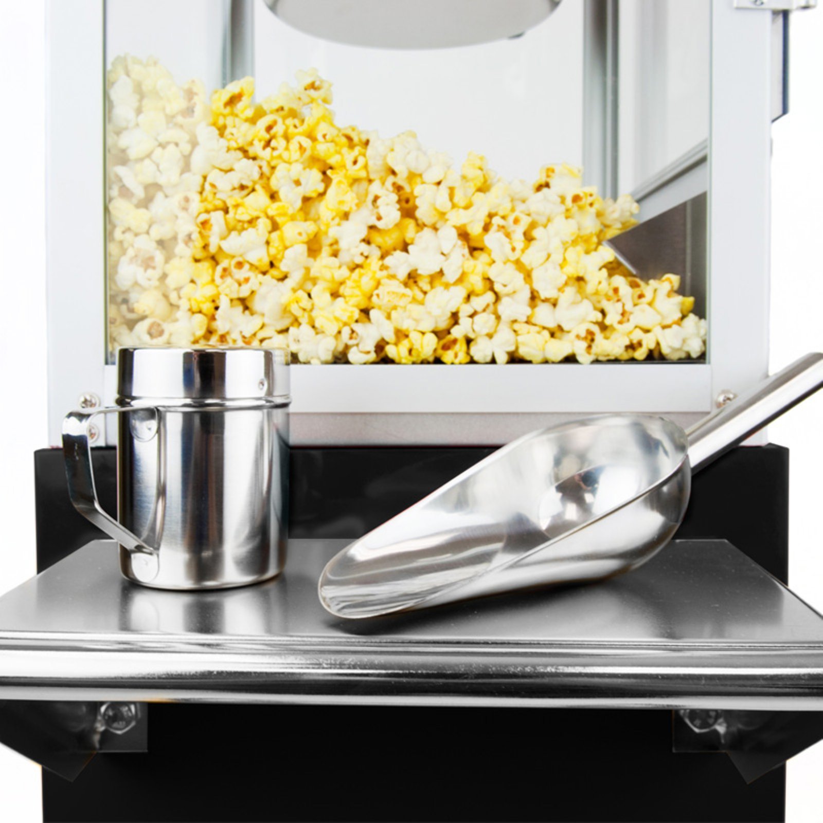 Funtime Sideshow Popper 8-Oz Commercial Hot Oil Popcorn Maker with Rolling Cart - Black & Silver - Perfect for Movie Nights, Carnivals & Concession Stands